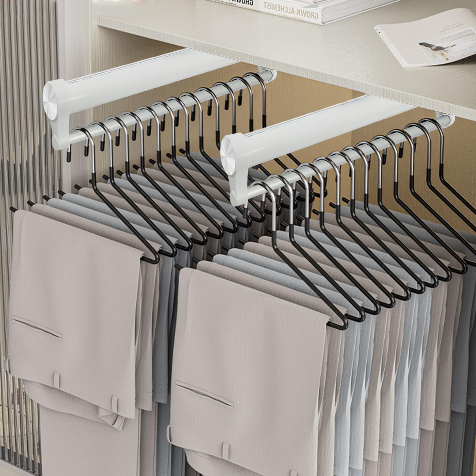 Barra extensible para colgar ropa, aluminio, para armario 492 mm | barra telescópica extraíble de aluminio, carga 25 kg, organiza ropa y ahorra espacio, resistente, para armarios