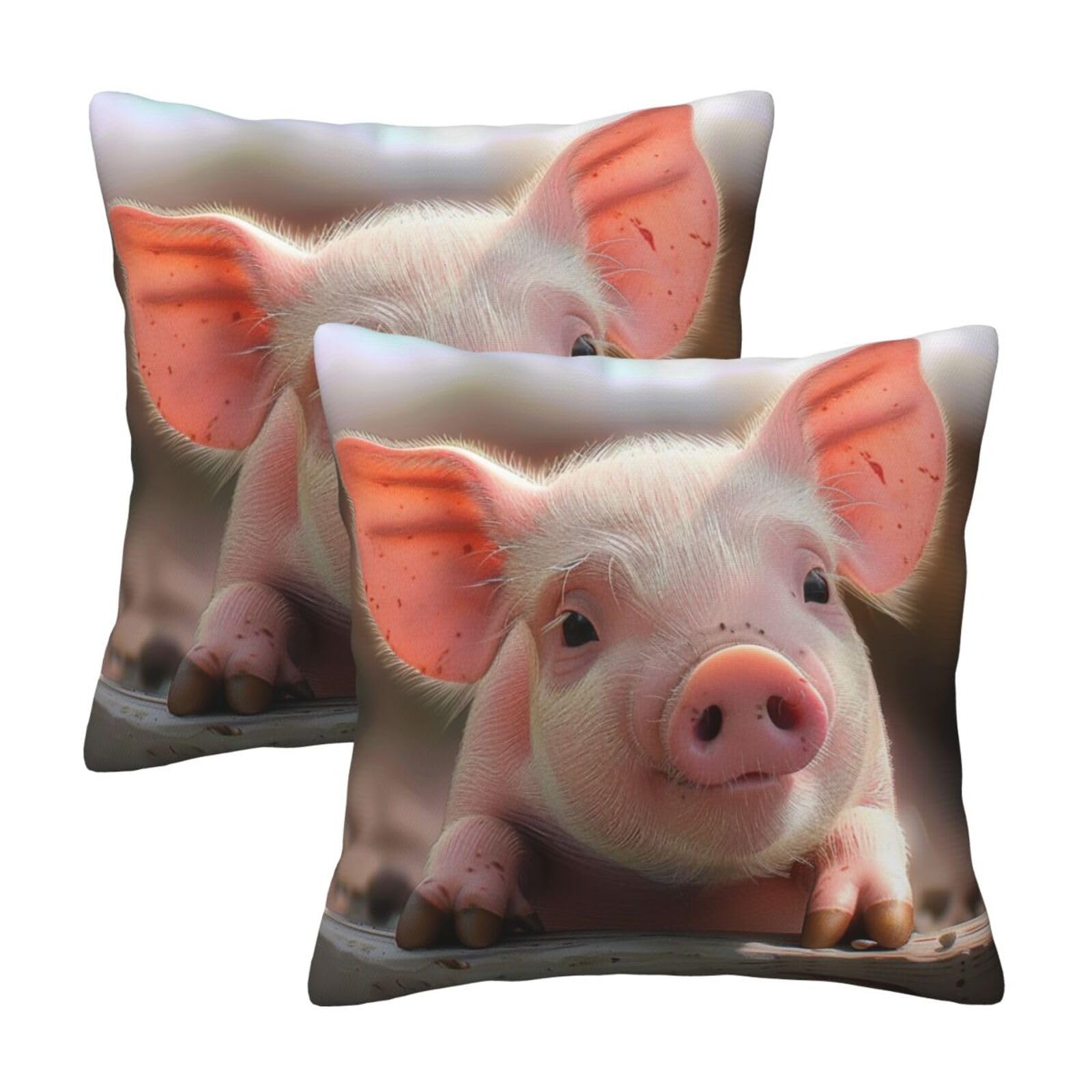 cute Animal at Farm Throw Pillow Cases 2 Pack Square Pillowcases Soft Pillow Protectors for Couch Livingroom Sofa Bed Office Car,30x30 CM