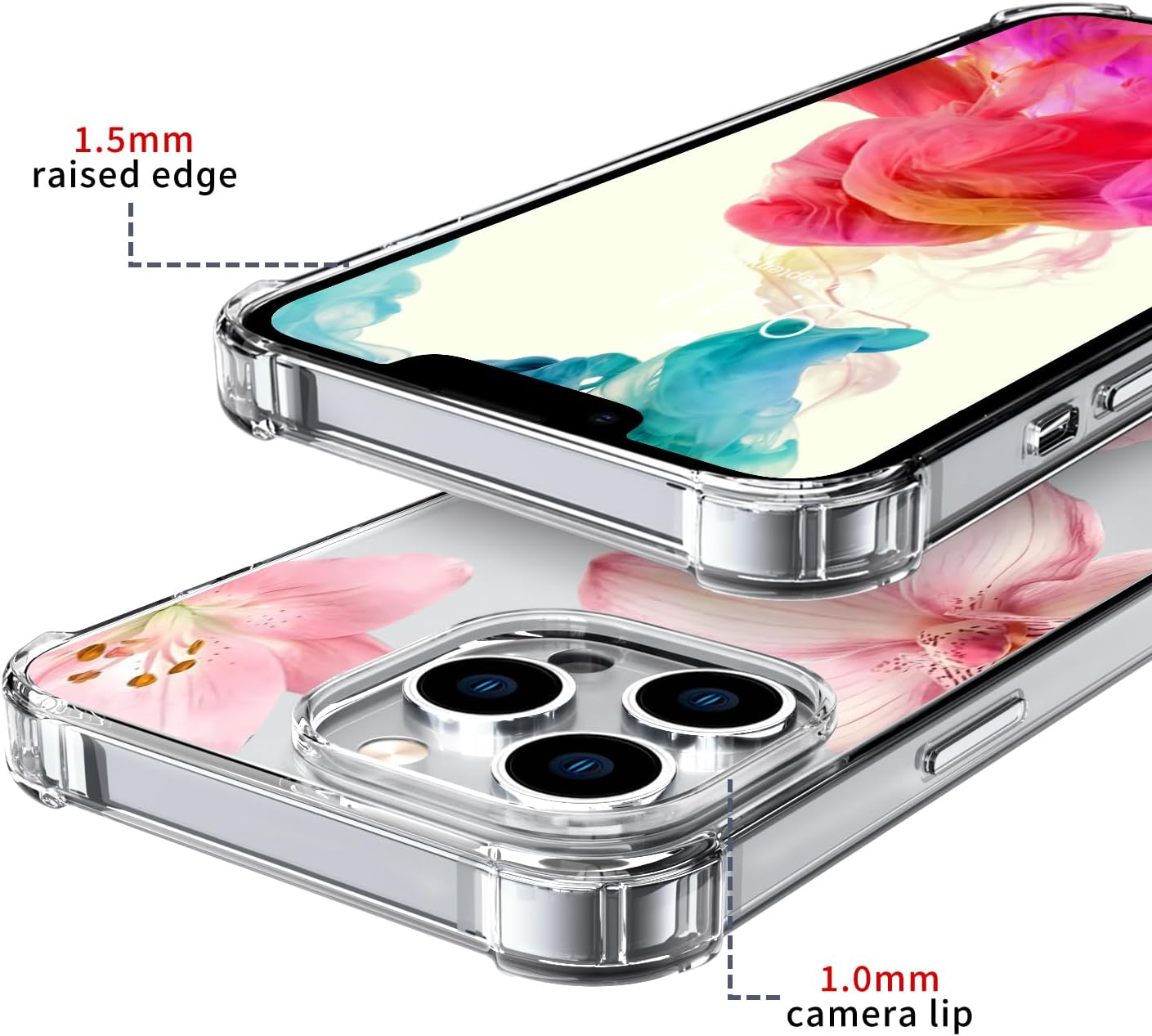 Pink Lily Flowers Phone Case for iPhone 14 Pink Tiger Lily Case Cover Clear Phone Case Four Corner Reinforced Shockproof Girly Women Phone Cover Transparent Case - Image 2