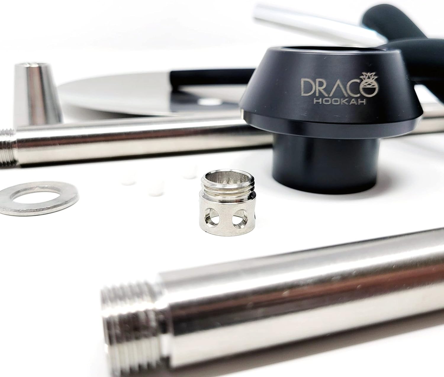Draco Hookah Purgo - Stainless Steel Hookah with Diffuser, Tray, and Soft Touch Silicone Hose INCLUDES GENERIC VASE