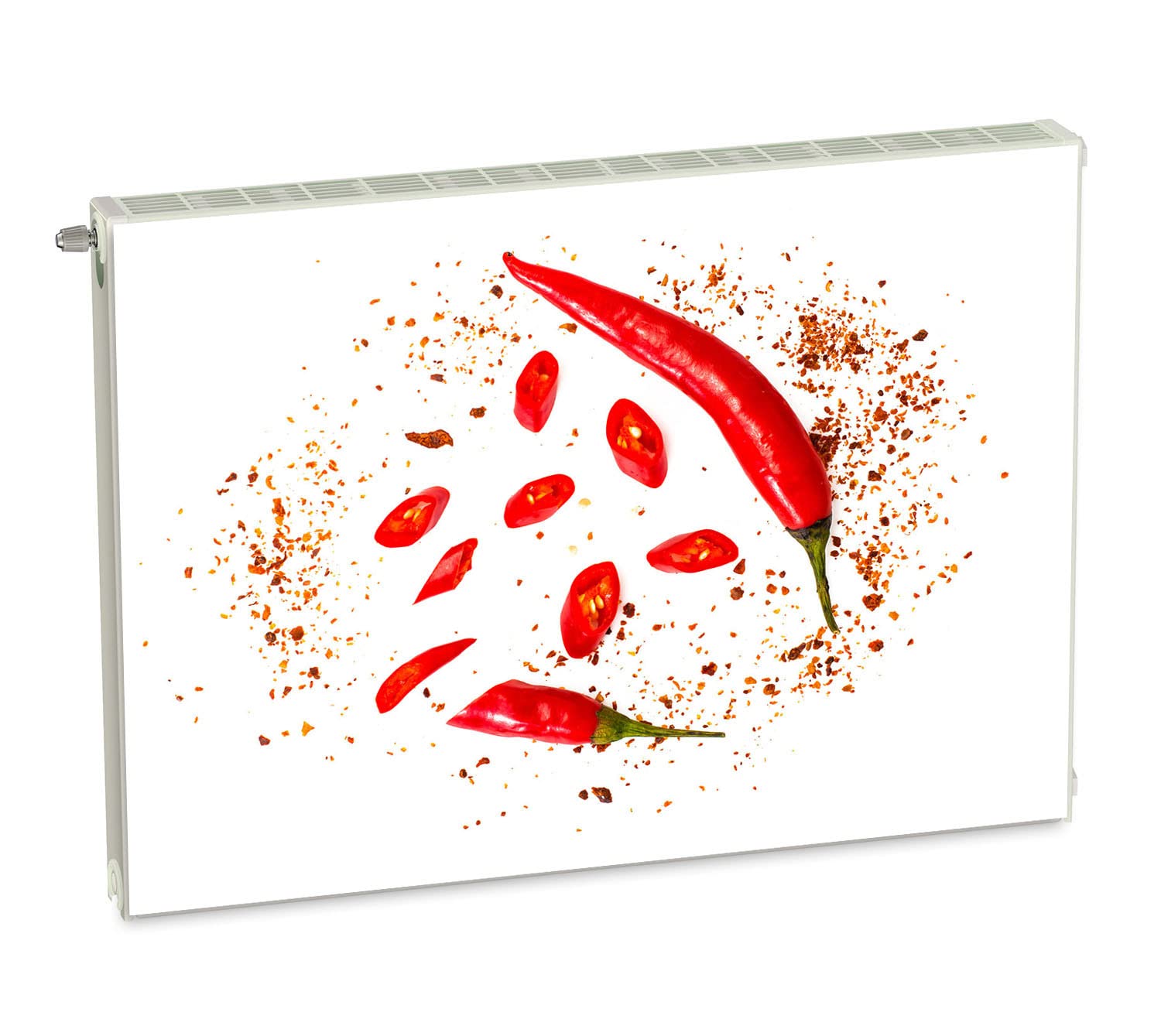 Magnet Heizkörperverkleidung Heizkörperabdeckung Rot Chili 80x60 cm Heizung Abdeckung Verkleidung Magnetische Abdeckmatte Kühlschrank aus Einem Flexiblen Magneten Digitaler Aufdruck