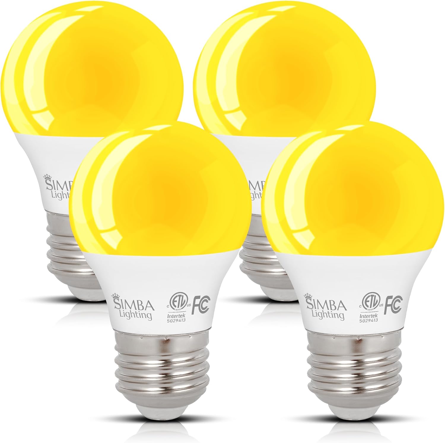 Simba Lighting LED Bug Non-Attracting Yellow Bulb ETL Listed 7W 60W Equivalent (4 Pack), Great for Outdoor Porch Light, Patio, Security, Night Light, Amber Warm Light, Compact A15 Shape E26 Base