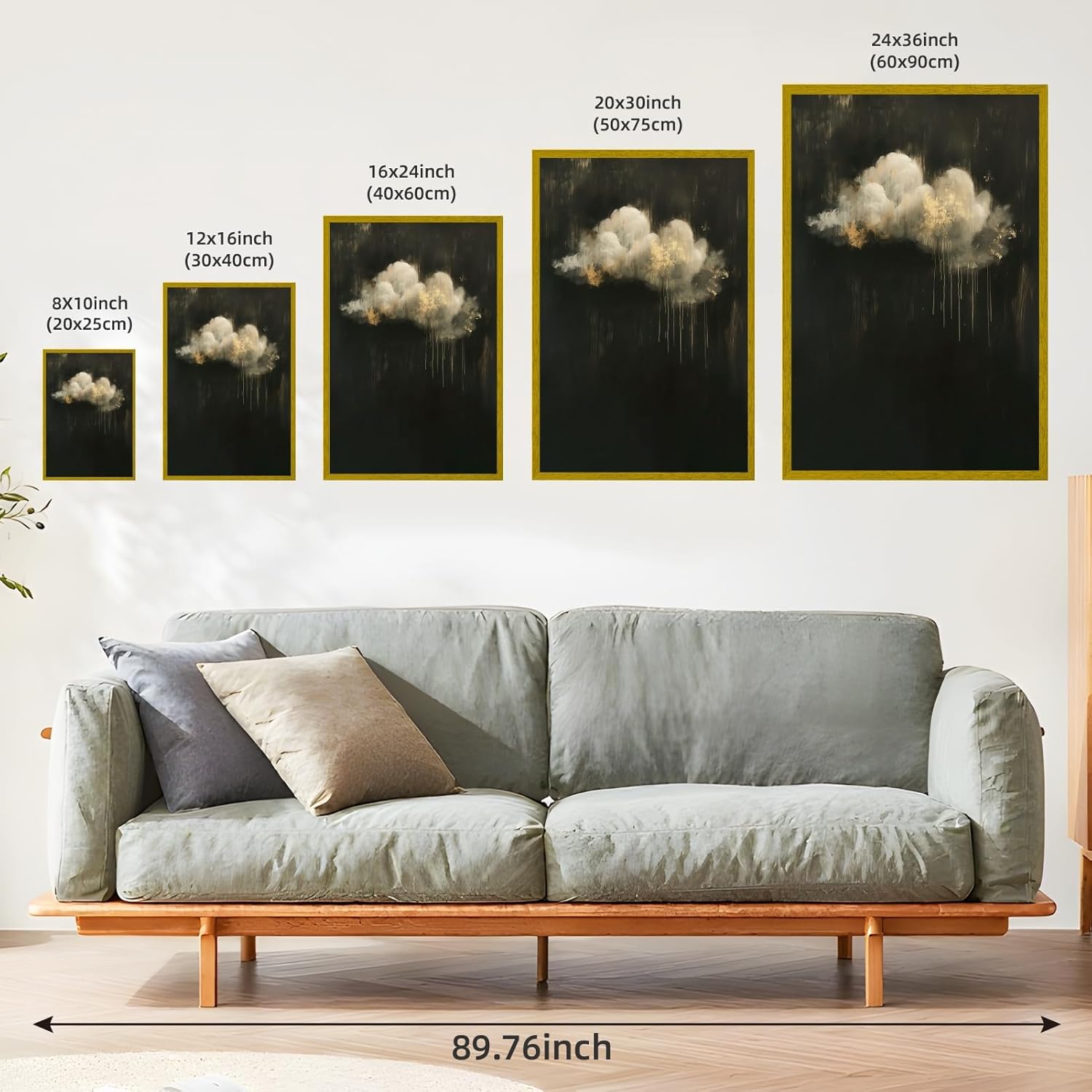 Gold Framed Abstract Cloud Wall Art Modern Darkness Moody Landscape Poster Minimalist Dark Academia Canvas Painting Vintage Romantic Contemporary Gothic Prints for Bedroom Home Decor 12x16inch