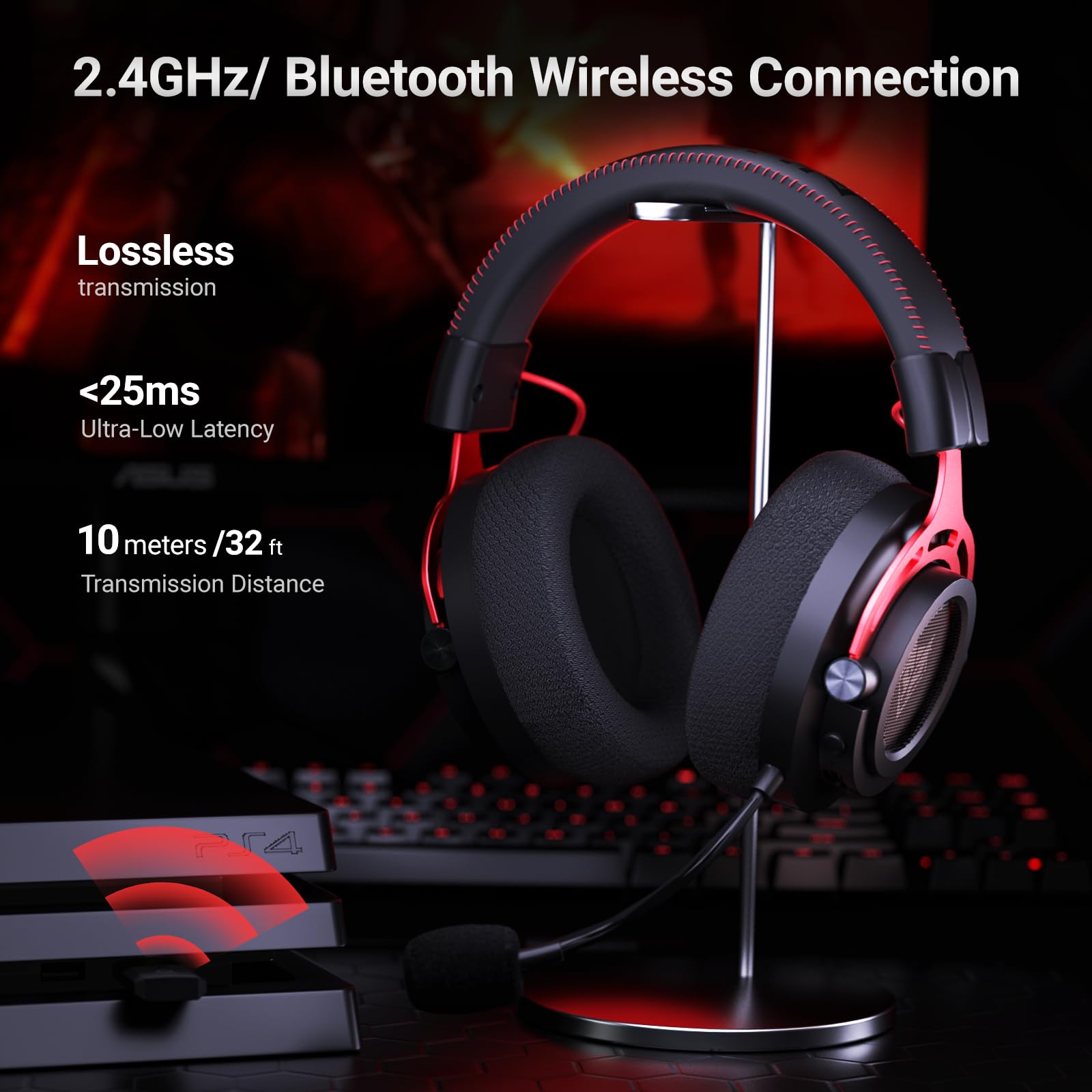 NUBWO Cuffie Gaming Wireless per PS5, PS4, PC - Cuffie Over-Ear Wireless USB 2.4G con Microfono a Cancellazione del Rumore, Driver da 50mm e Batteria da 100 Ore