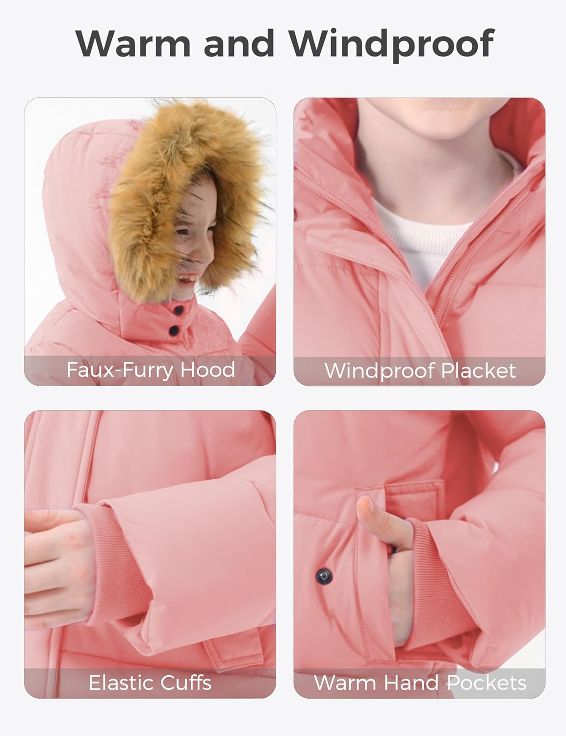 wantdo Girl's Winter Coat Long Puffer Jacket Fleece Parka with Hood Waterproof - Image 6