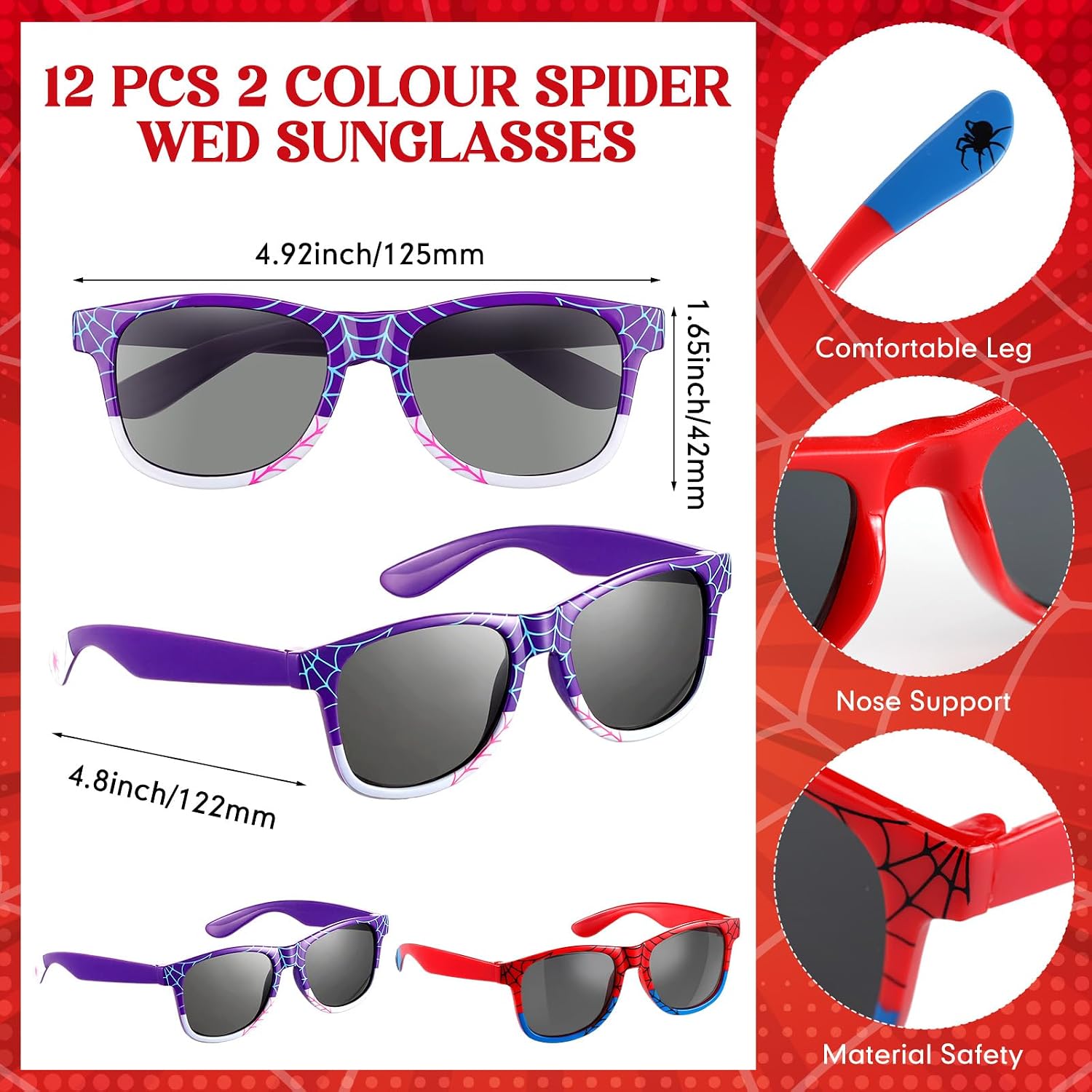 12 Pcs Spider Sunglasses Plastic Sunglasses for Spider Party Favors Goodie Bags Stuffers Birthday Gifts (Blue, Purple)