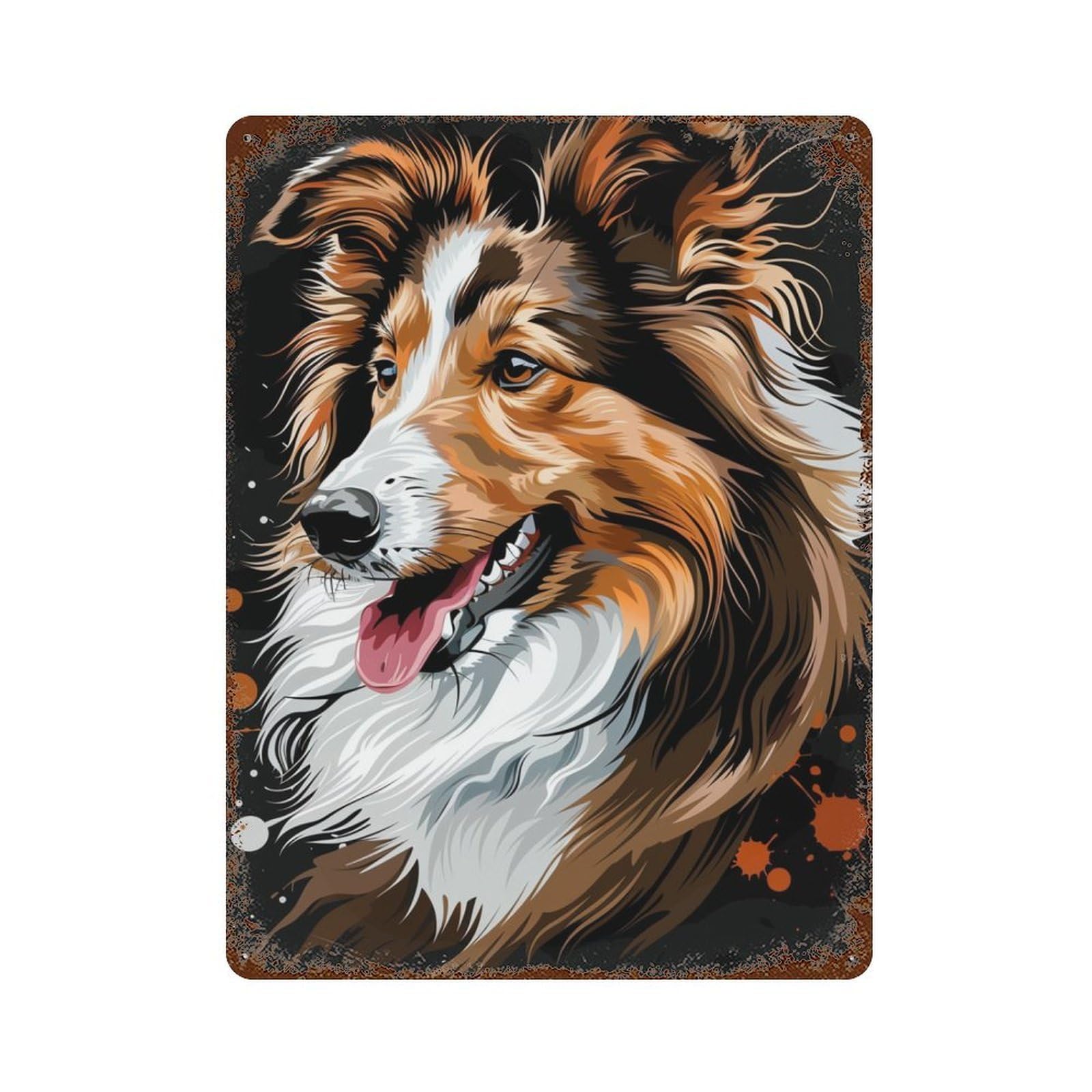 Collie Dog Art Print 15.7"x11.8" Rustic Tin Plaque, Retro Wall Decor for Garage, Bar And Workshop Decor