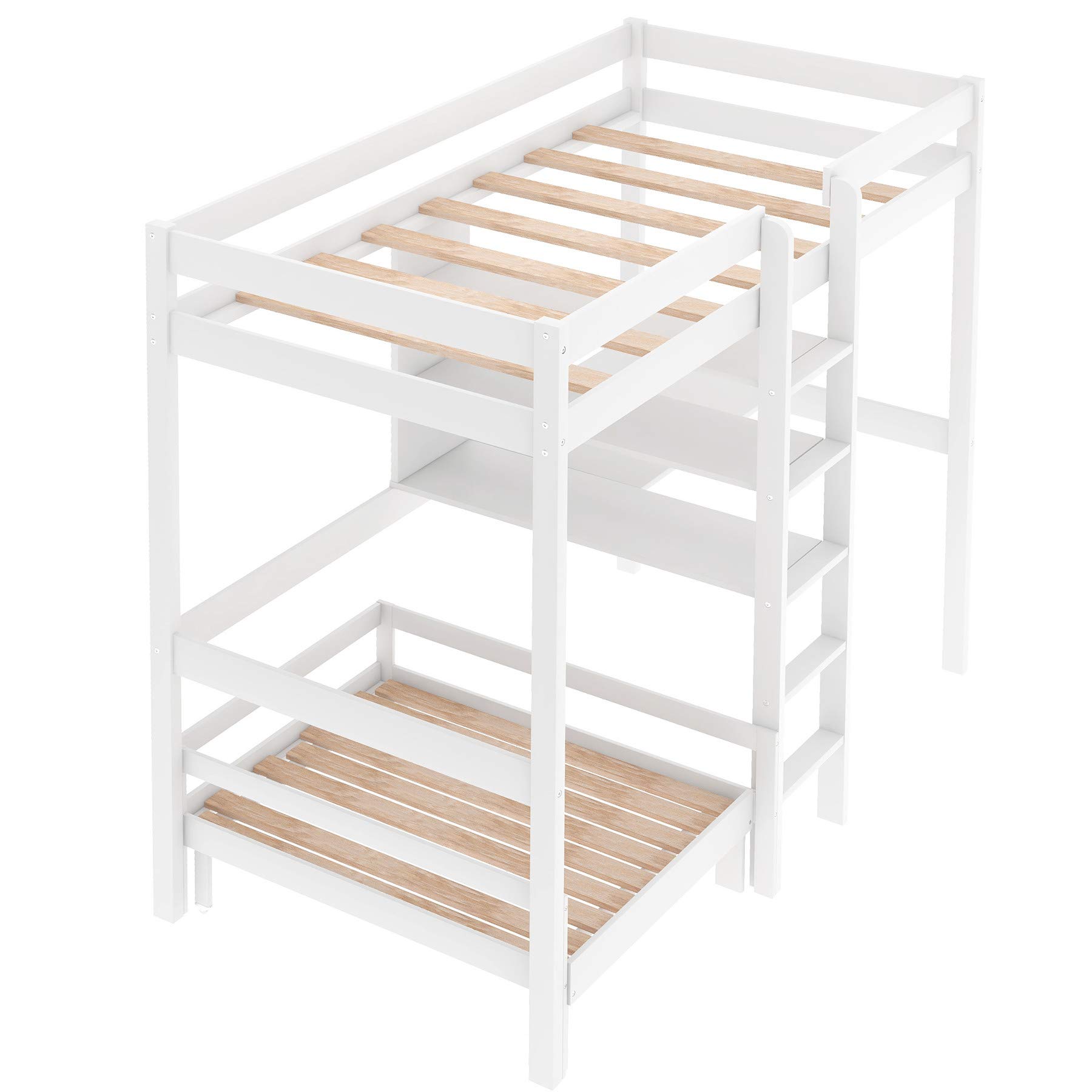 Buy Loft Bed with Desk, Bunk Bed with Desk and Shelves for Kids and Teens. (WhiteL Shape