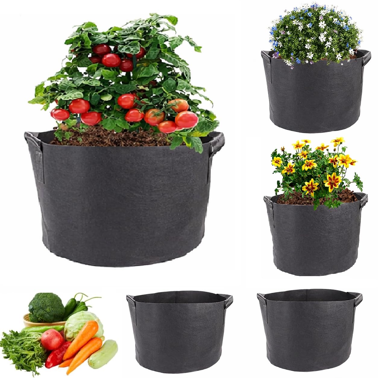 Vegetable Grow Bags,5 Pack Plant Grow Bags Breathable Garden Growing Bag Planting Tomato Fabric Pots Garden Planter Container with Strap Handles for Home,Potato