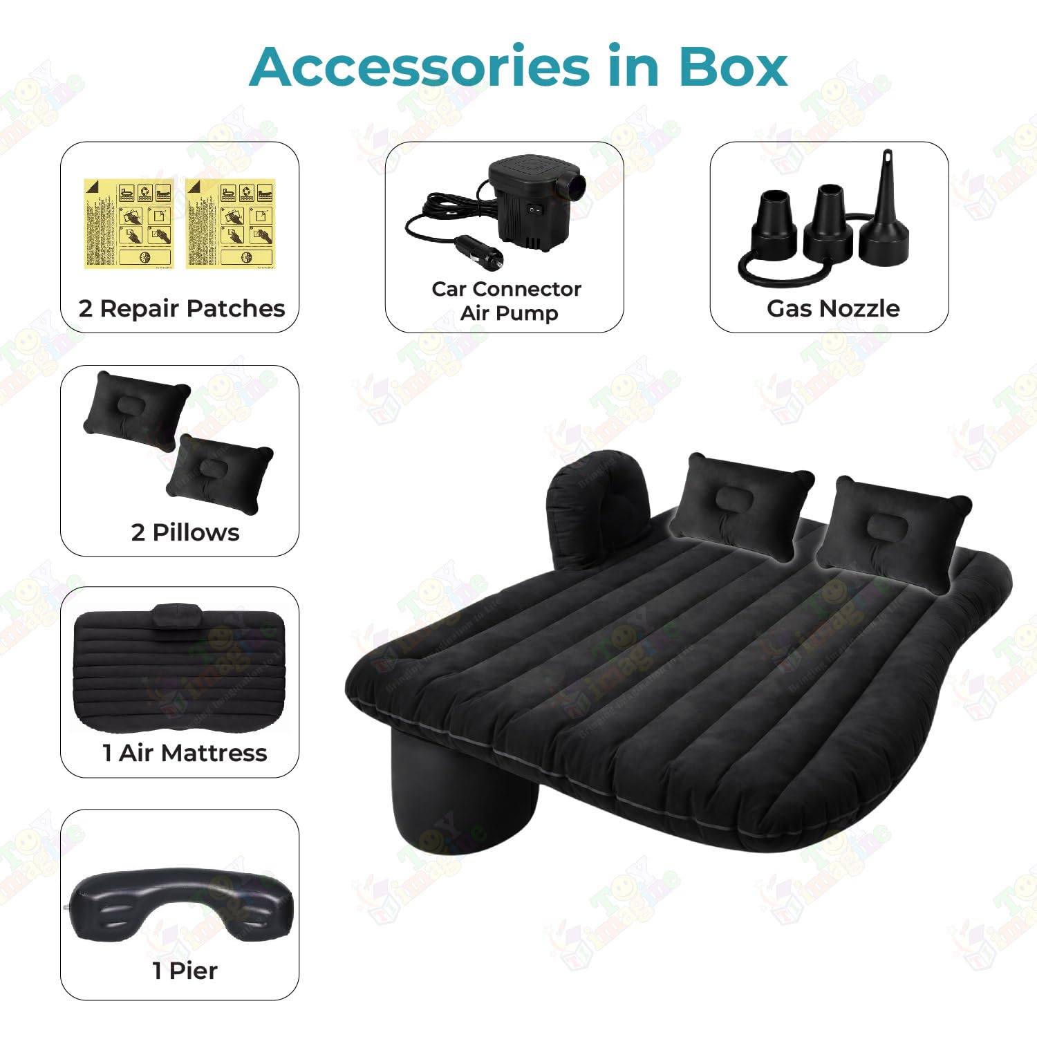 Toy Imagine Inflatable Car Bed with Air Pump & 2 Pillows, Black — Amazon image 3