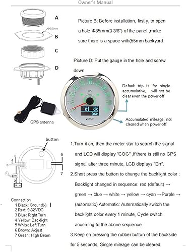 Miniatura 3 de Velocímetro GPS 3 en 1 tacómetro GPS 200MPH 3.346 in 932V 7 colores retroiluminado antivaho universal para barco, coche, caravana, motocicleta