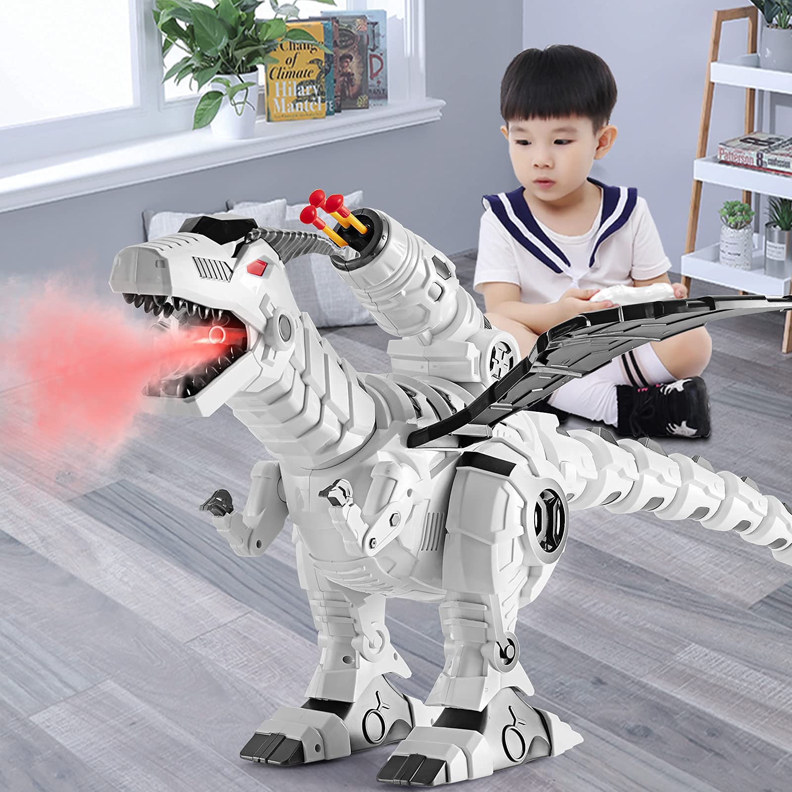 Remote Control Robot Dinosaur Toy with Mist Spray and Soft Bullets