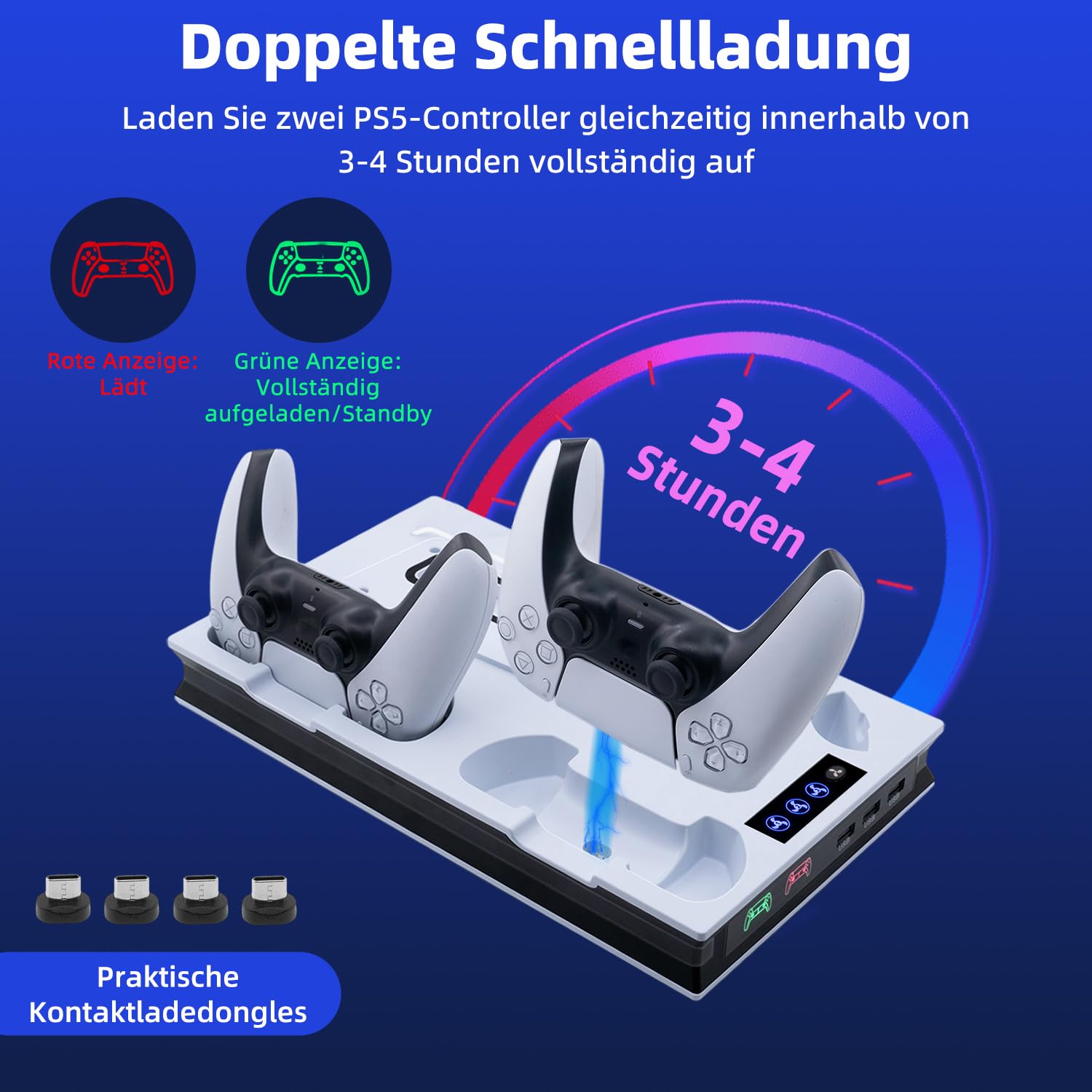 Wigearss PS5/PS5 Slim/PS5 Pro Kühler Standfuß mit Dual Controller Ladegerät, PS5 Controller Ladestation Standfuß mit Lüfter