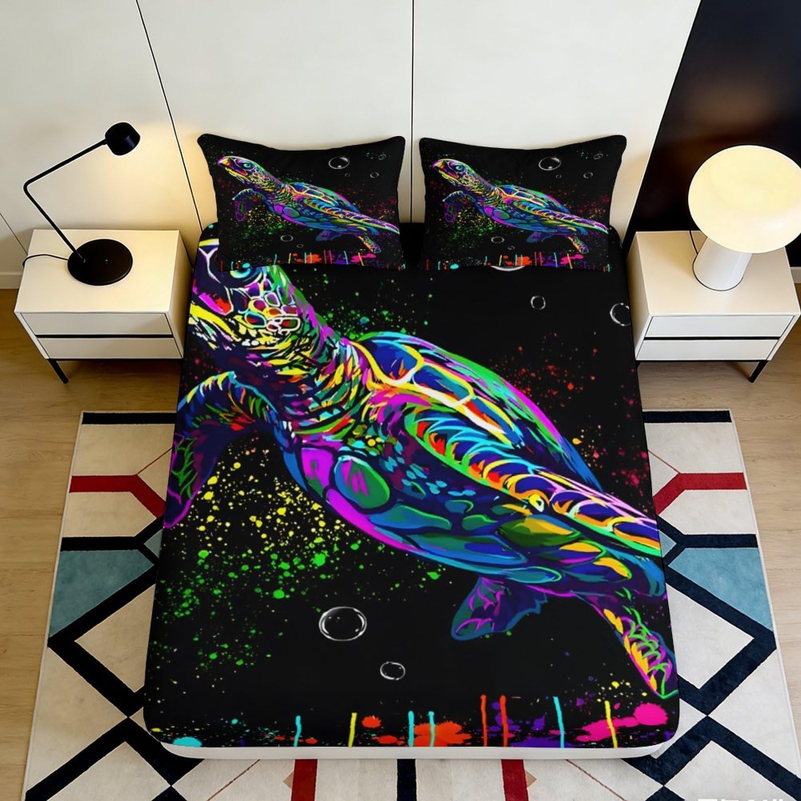 Vivid decor style 3D Printed Turtle Fitted Sheet, Microfiber soft touch, Bed Cover for bedroom, apartment bedding, wrinkle resistant, easy to clean, dustproof 90x200x25cm