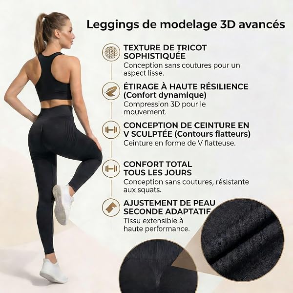 Legging Anti Cellulite Femme 3D Compression Minceur Taille Haute sans Couture Sculptant Pantalon Push Up Opaque De Yoga Sport Fitness Pants - 5