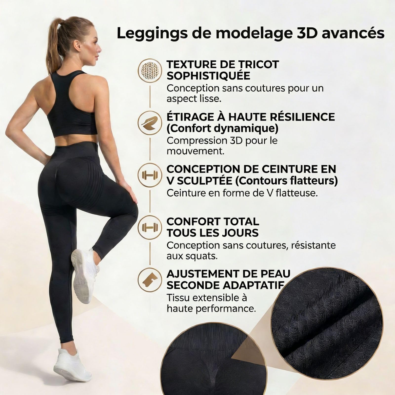 Legging Anti Cellulite Femme 3D Compression Minceur Taille Haute sans Couture Sculptant Pantalon Push Up Opaque De Yoga Sport Fitness Pants - 5