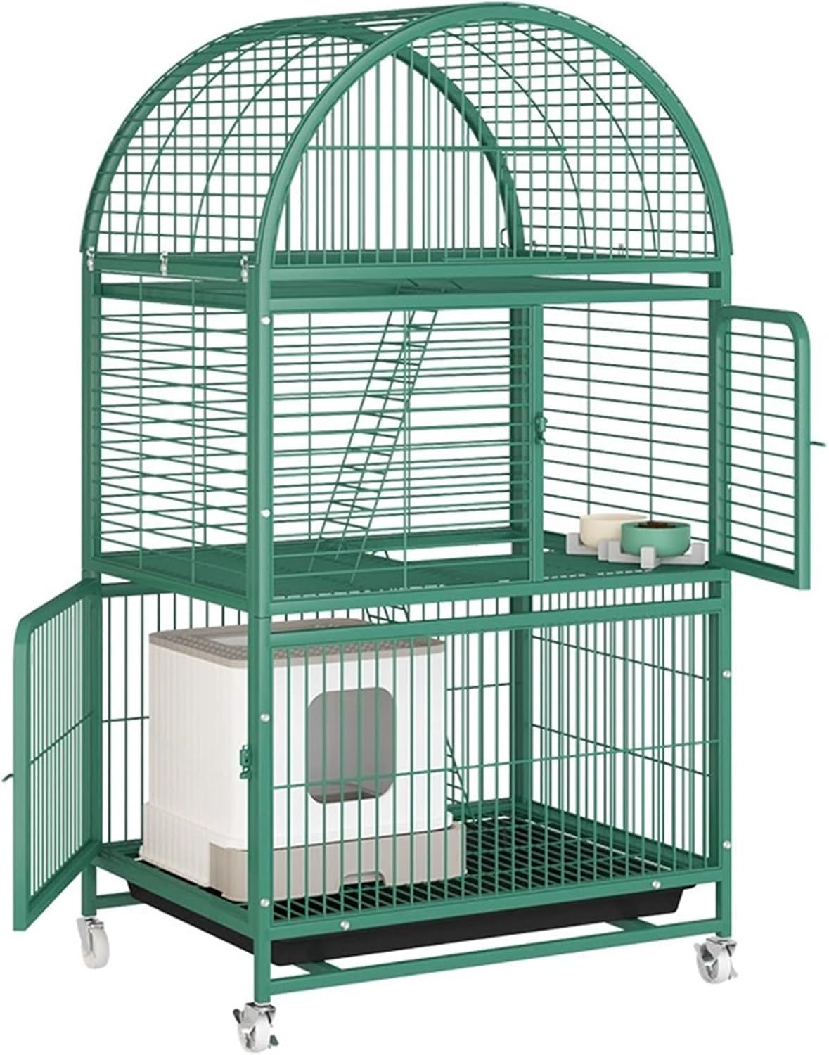 Cat Playpen, Metal Steel Cat Enclosures Large Pet Cage, Arched Top Double Door Design with 360° Swivel Wheels, Suitable for Small and Medium Pets (Green)(31.1x57.1/79x145cm)