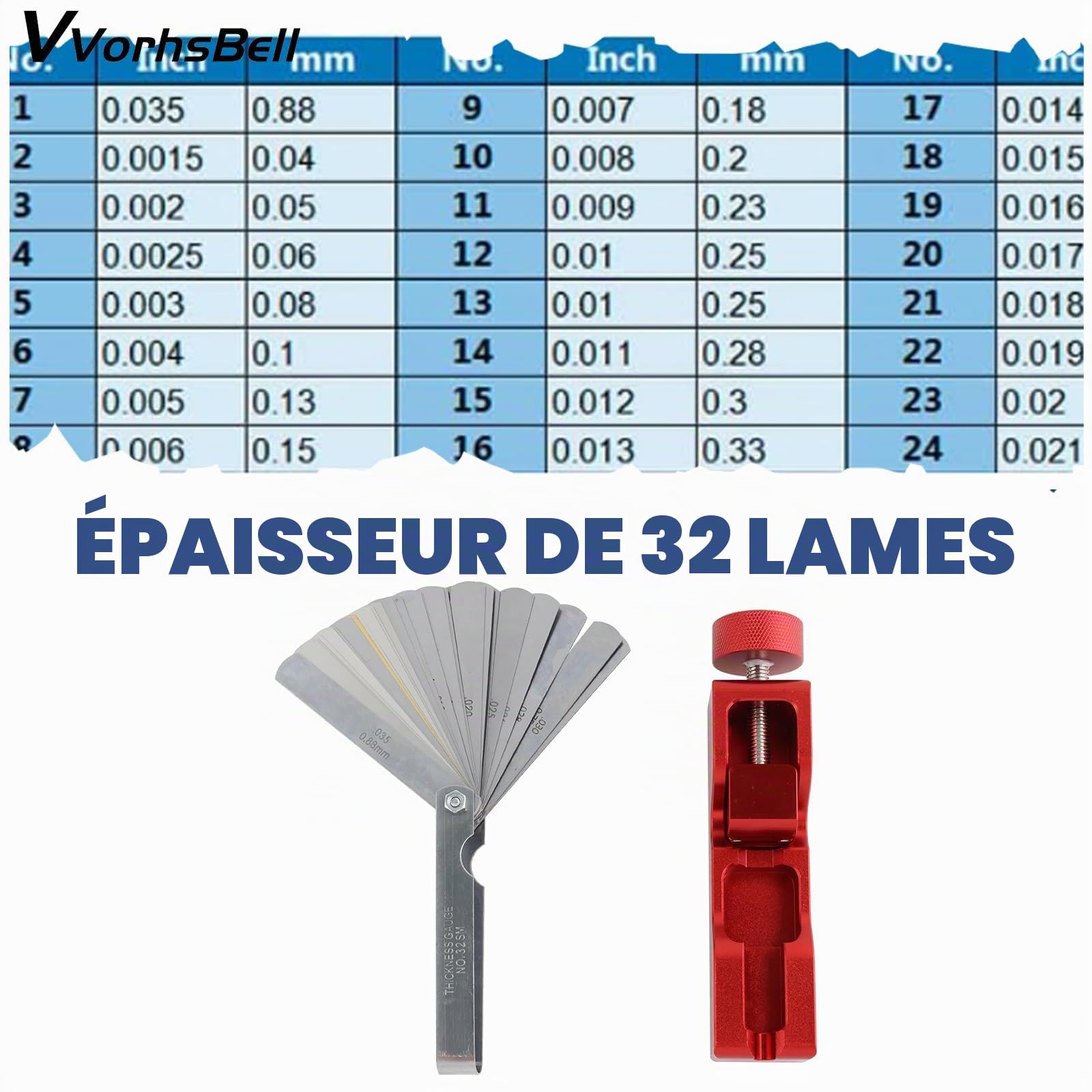 Outil universel pour bougie d'allumage compatible avec 10 mm, 12 mm, 14 mm, 16 mm, outil de réglage précis de 0,04 à 0,88 mm pour l'entretien de voiture et moto (rouge)