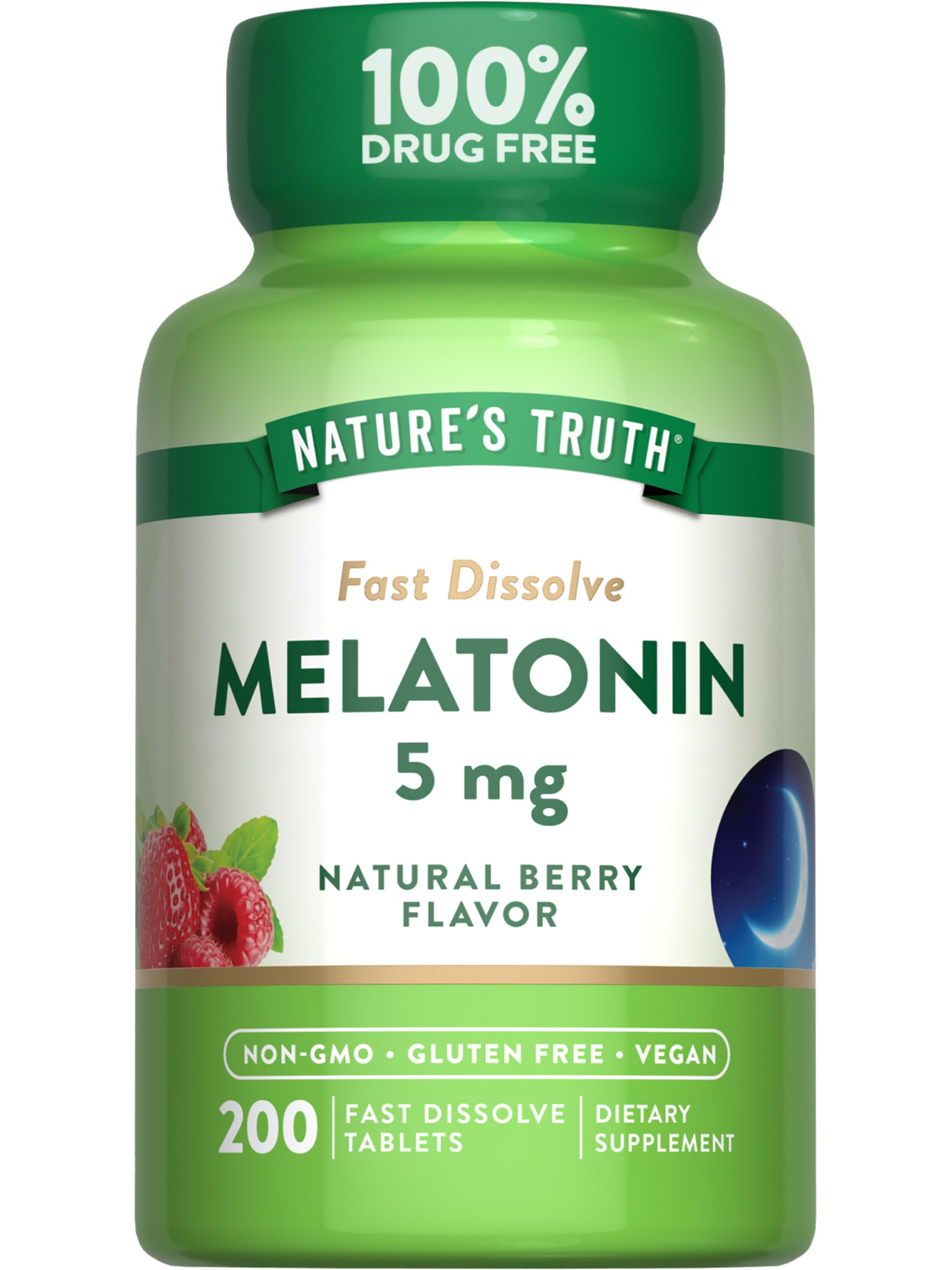 Nature's Truth Melatonin 5mg Fast Dissolve Tablets | 200 Count | Natural Berry Flavor | Vegan, Non-GMO & Gluten Free Supplement