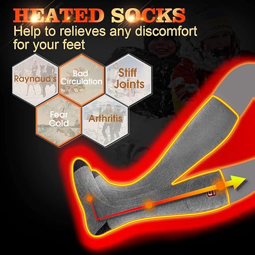 Miniatura 5 de QILOVE Calentado Scoks - Calcetines térmicos de invierno con 3 ajustes de calefacción, recargable y eléctrico, para hombres y mujeres