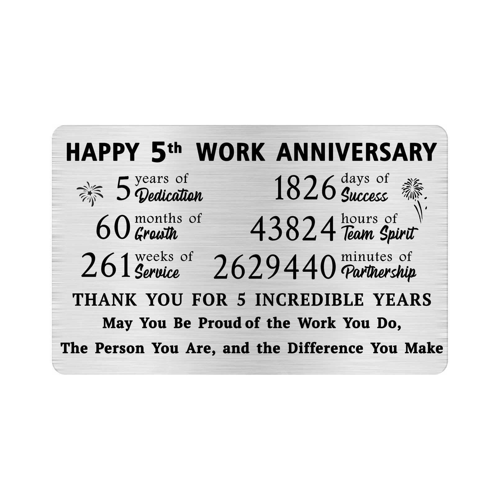 Alotozo 5 Year Work Service Wallet Card - 5 Years of Service Appreciation Gift for Men & Women - Happy 5th Work Anniversary Card for Employee/Coworker