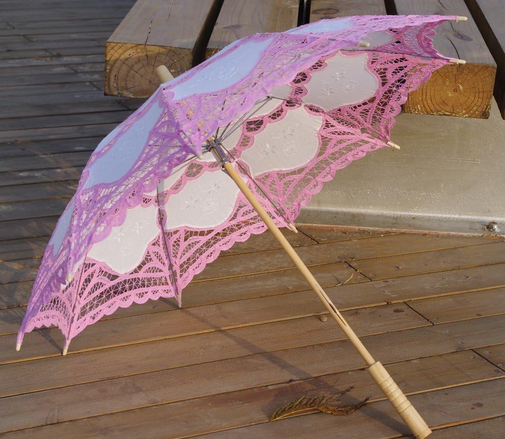Worldoor®Brand New Pink Lace Parasol Victorian Battenburg Sun Umbrella for Bridal Party Wedding Decoration