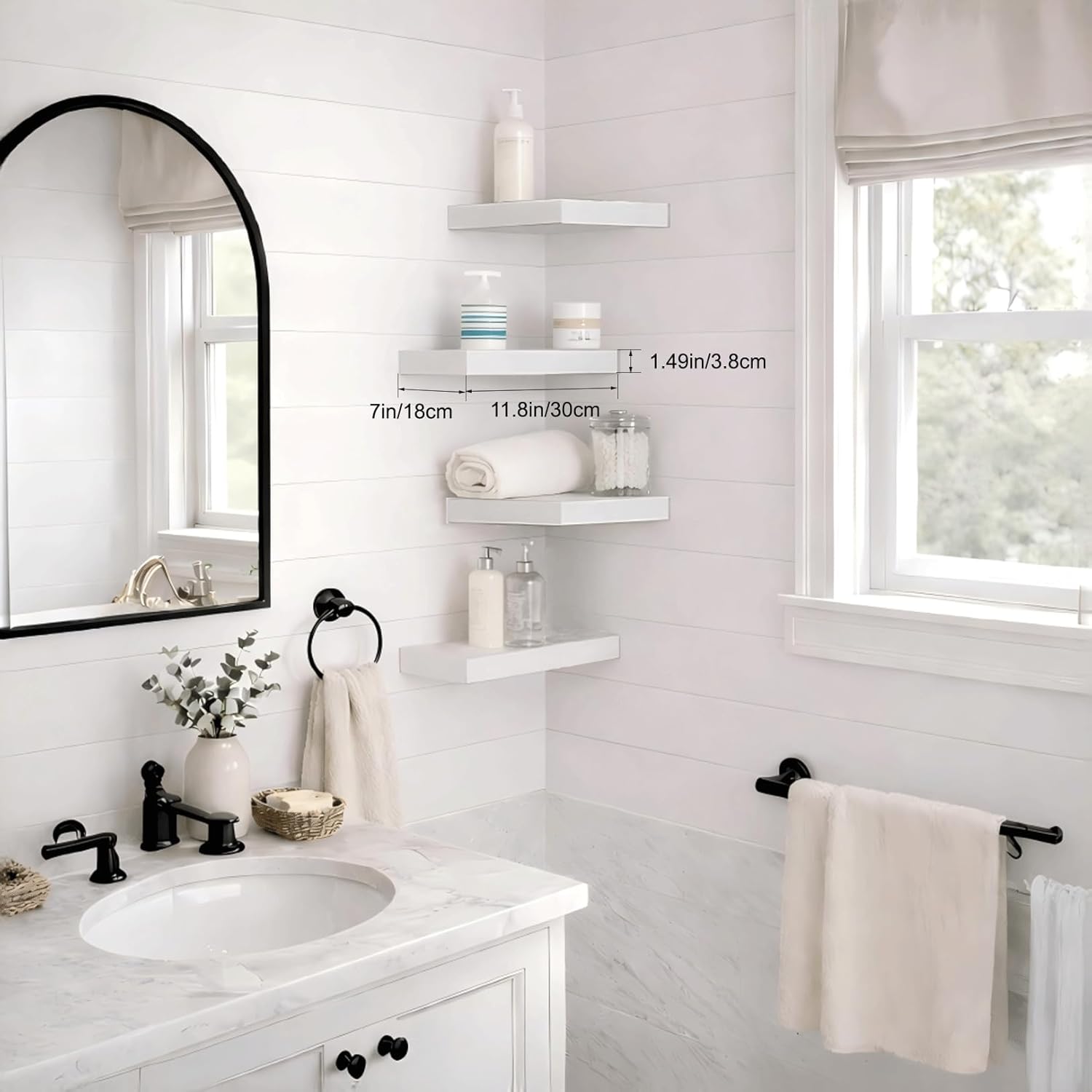 Floating Shelves for Wall, 11.8" Small Wall Mounted Shelves, Modern Storage & Display for Bathroom Over Toilet, Bedroom, Living Room, Kitchen, Set of 2, White