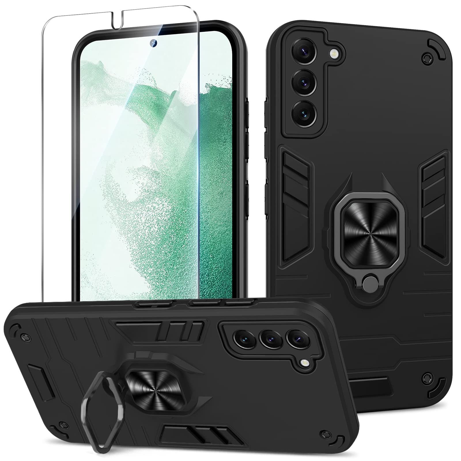 Funda para Samsung Galaxy A13 4G con Cristal Templado Protector Pantalla, Carcasa Antigolpes con Soporte anular metálico, Case Protectora de Grado Militar, Negro — view 46