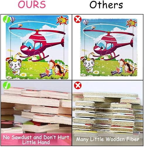 Miniatura 5 de Rompecabezas de madera de animales y vehículos para niños de 2 a 5 años, 9 piezas de juguetes educativos vibrantes para niños pequeños, juego de 6