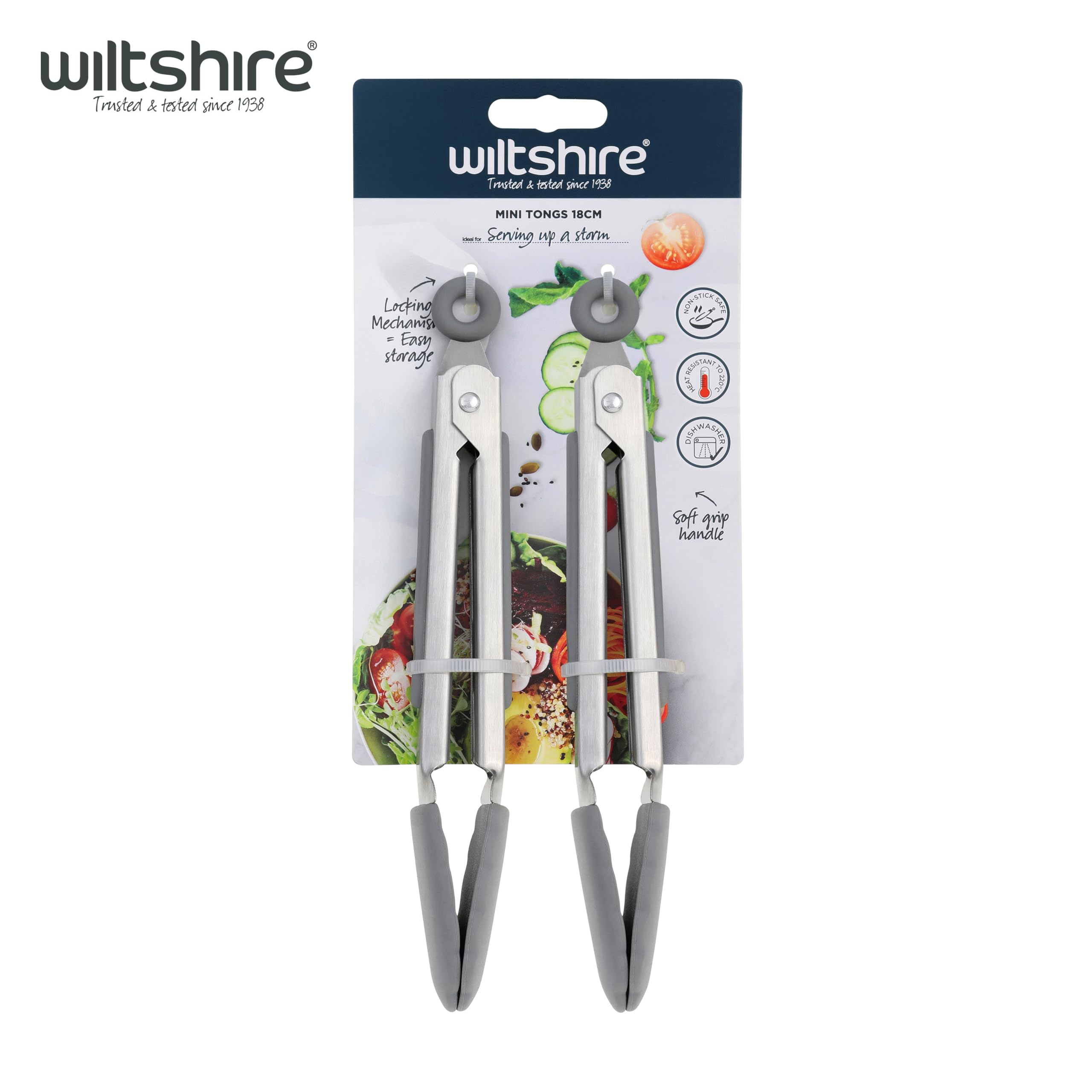 Wiltshire Mini Silicone Kitchen Tongs 18cm, Set of Two, Cooking & Serving Tongs, Salad & BBQ Tongs, Stainless Steel, Heat-Resistant Utensil, Non-Stick, Non-Scratch Tip, Pebble Grey, 21x3.2x2.7cm - Image 4
