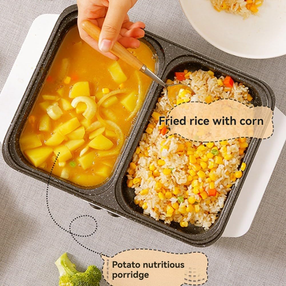 2 en 1 Pot Électrique Antiadhésif et Poêle Électrique Portable pour Barbecue Intérieur EU Plug A