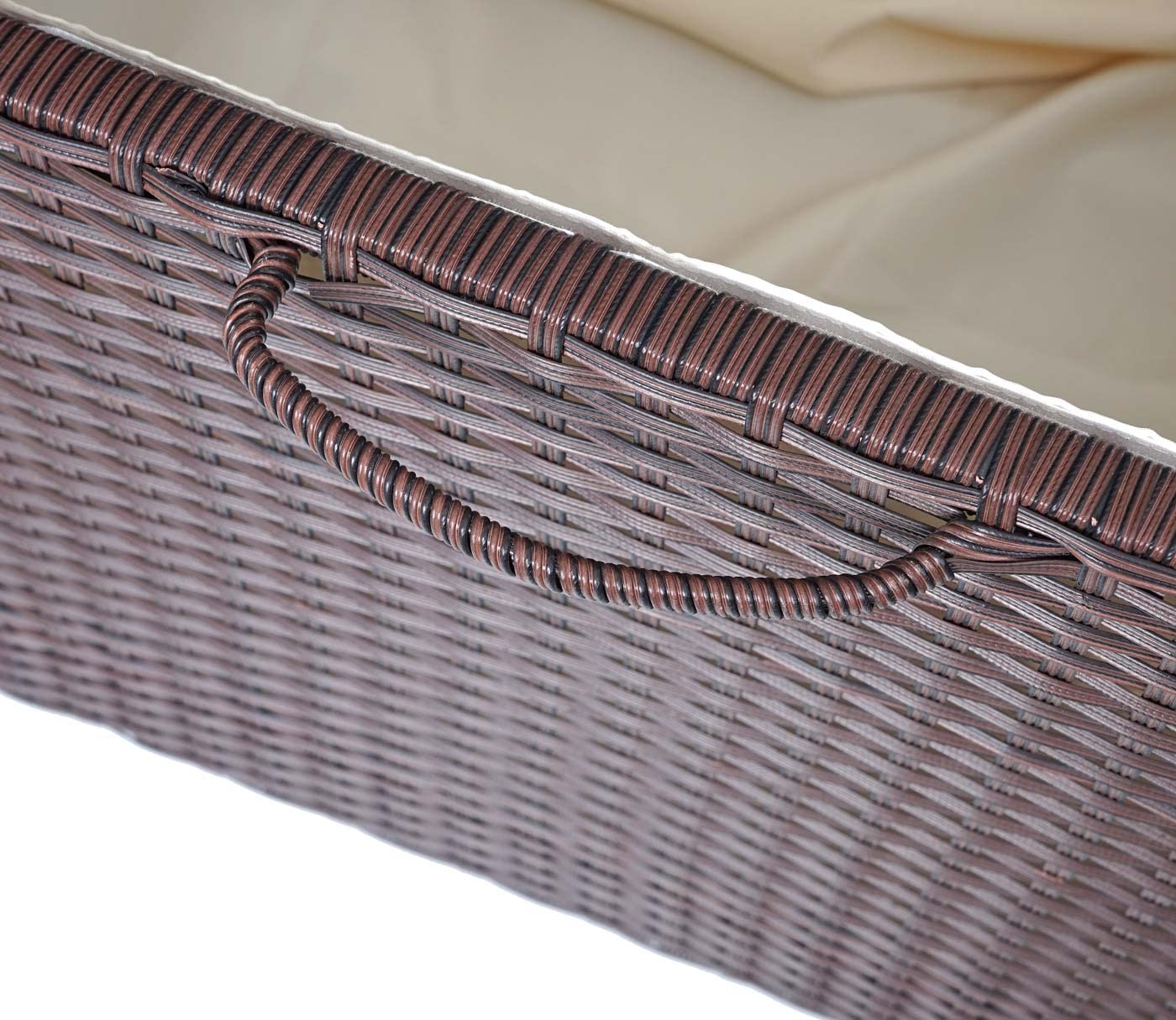 Mendler Polirattan skrzynia na poduszki HWC-D88, skrzynia ogrodowa, skrzynia premium, 51 x 100 x 50 cm, 170 l, kolor brązowy