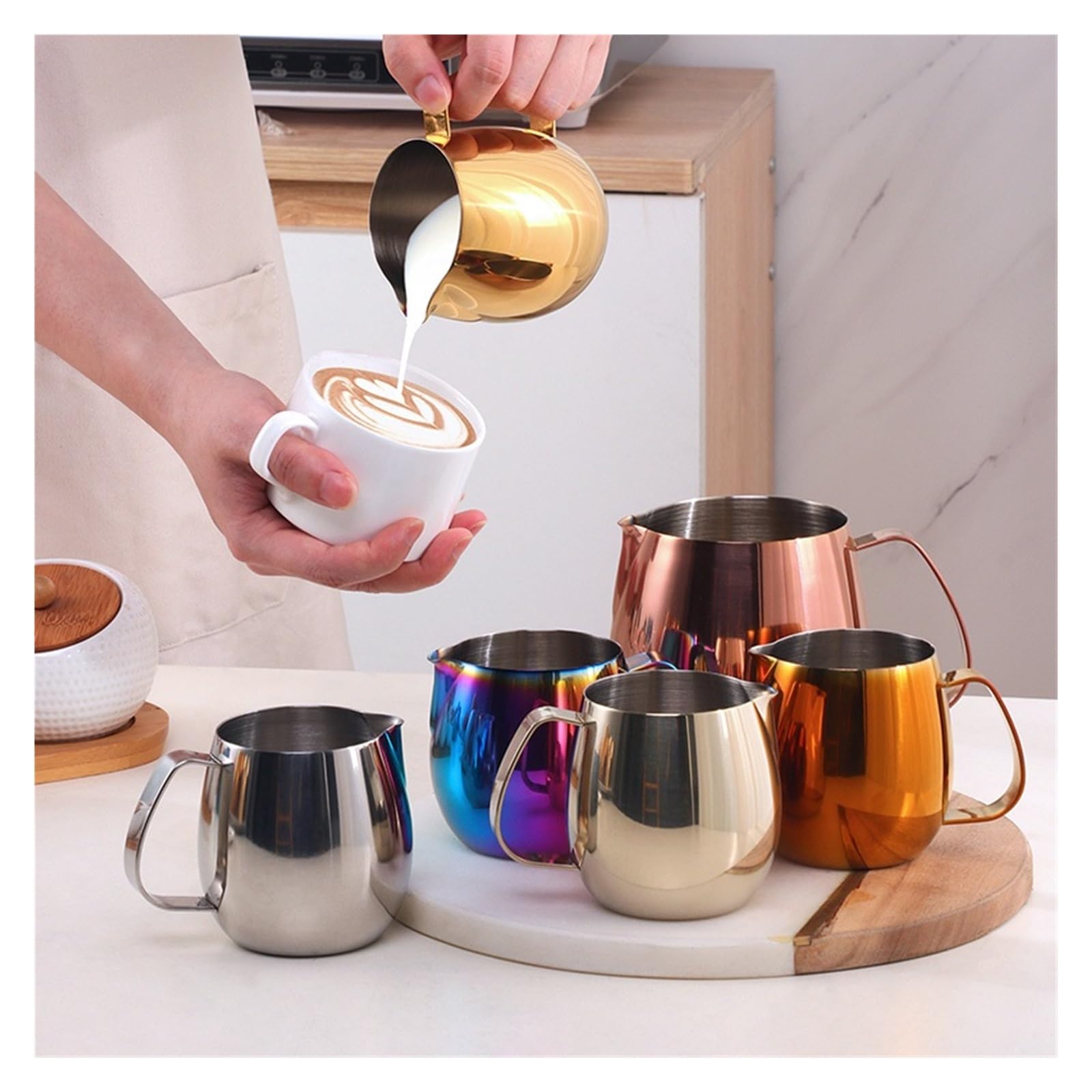 Jarra for espumar leche de acero inoxidable 10oz con boquilla 300ml, Compatible Latte Art, jarra humeante, accesorios for café(300ml-silver)