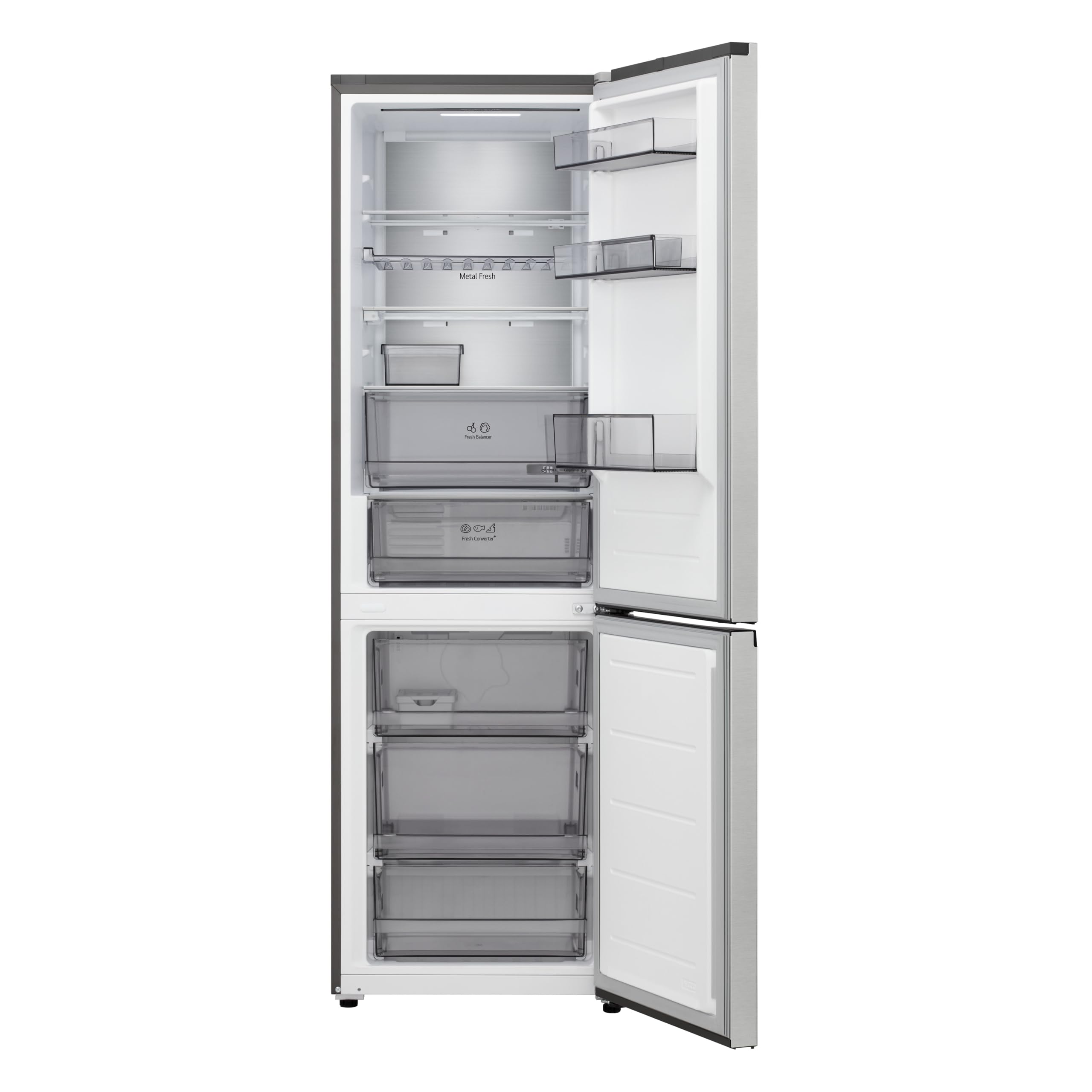 LG GBBS322CPY Frigorifero Combinato Larghezza 60 cm Fit & Max, Classe C, Raffreddamento Ottimizzato con AI Saving, Total No Frost, Door e Linear Cooling, 375 L, Smart Inverter, Wi-Fi, Prime Silver