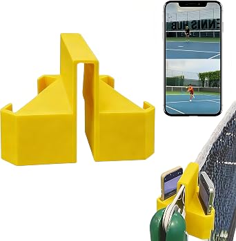 Tennis Net Camera Mount, Support Pour raquette de Tennis, Secure Phone & Action Camera Holder with Clip for Net & Fence, Immortalisez VOS Moments sportifs les Plus palpitants Yellow