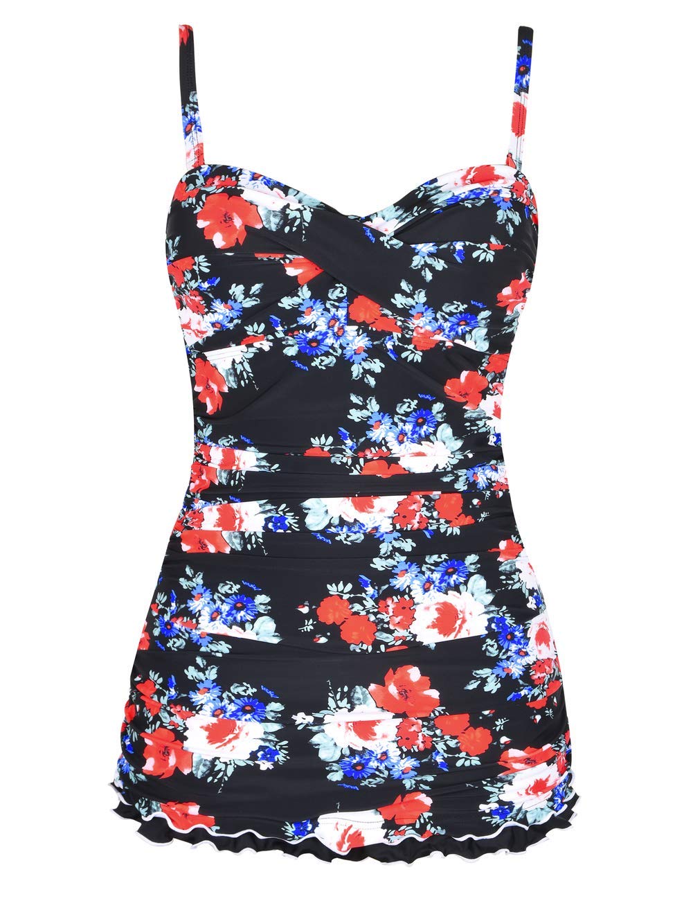 Mycoco Women's One Piece Swimdress Tummy Control Bathing Suit Front Cross Monokini Ruffled Hem Swimsuits Swim Dress