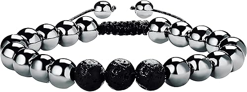 -Pulsera magnética de hematita pulseras magnéticas con cuentas para hombres y mujeres (las cuentas son de 0.3 pulgadas de diámetro) (negro1)..,