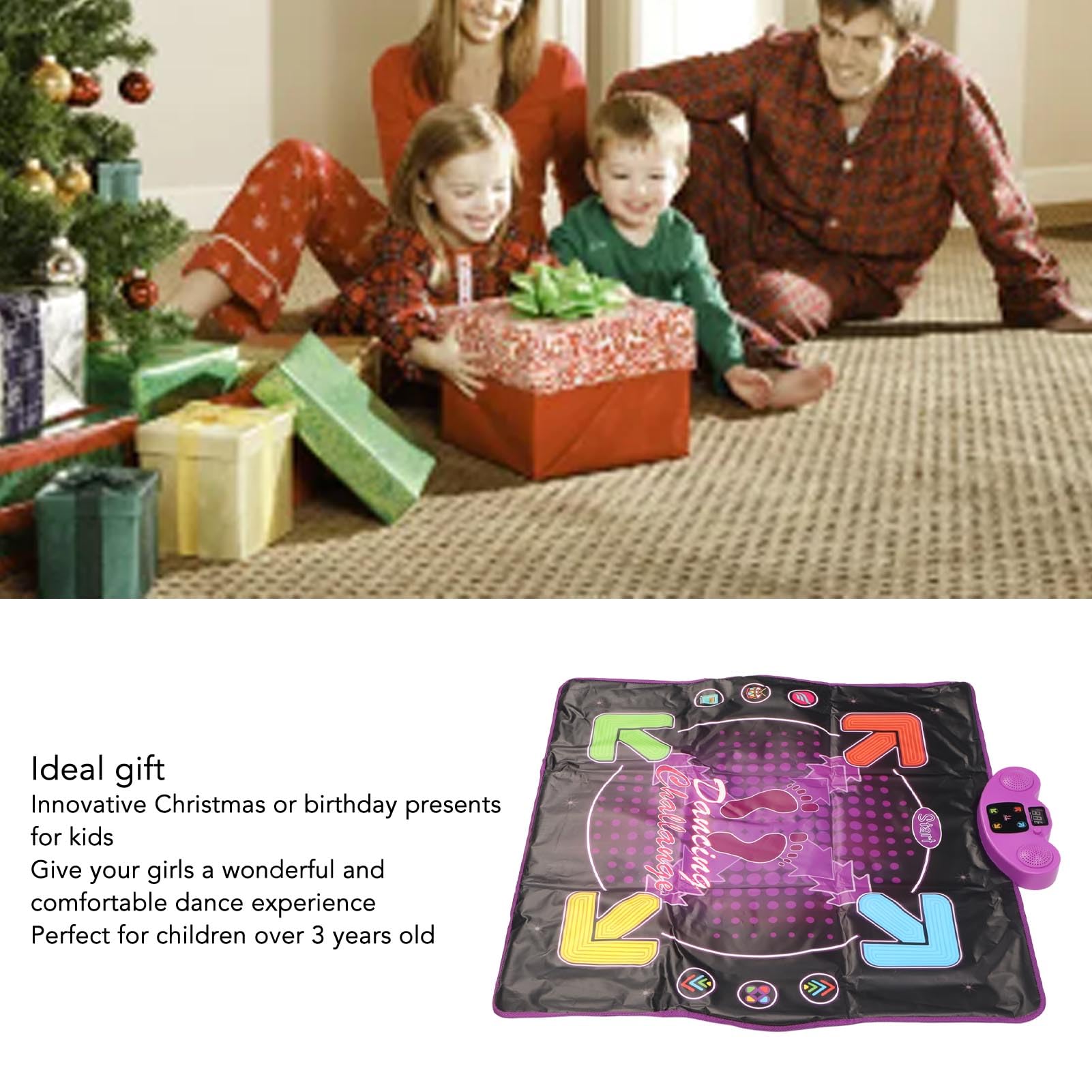 Tappetino da Ballo Elettronico Bluetooth con Microfono per Bambini dai 3 Anni in su PVC Morbido Antiscivolo 850x900 Mm