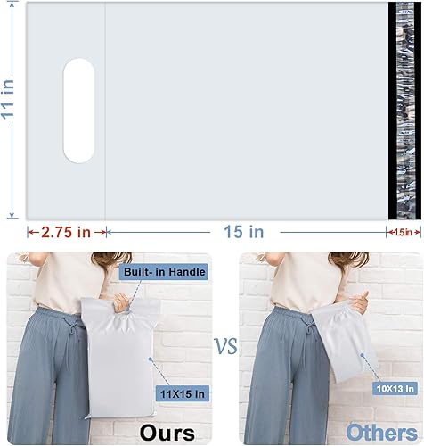 Miniatura 2 de Poly Mailers 11×15 pulgadas con asa, envío sobres bolsas con auto-adhesivo