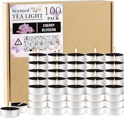 Velas aromáticas de 4 horas, paquete de 100 velas votivas de flor de cerezo para el hogar, velas aromáticas para restaurante, cena, bodas, baby