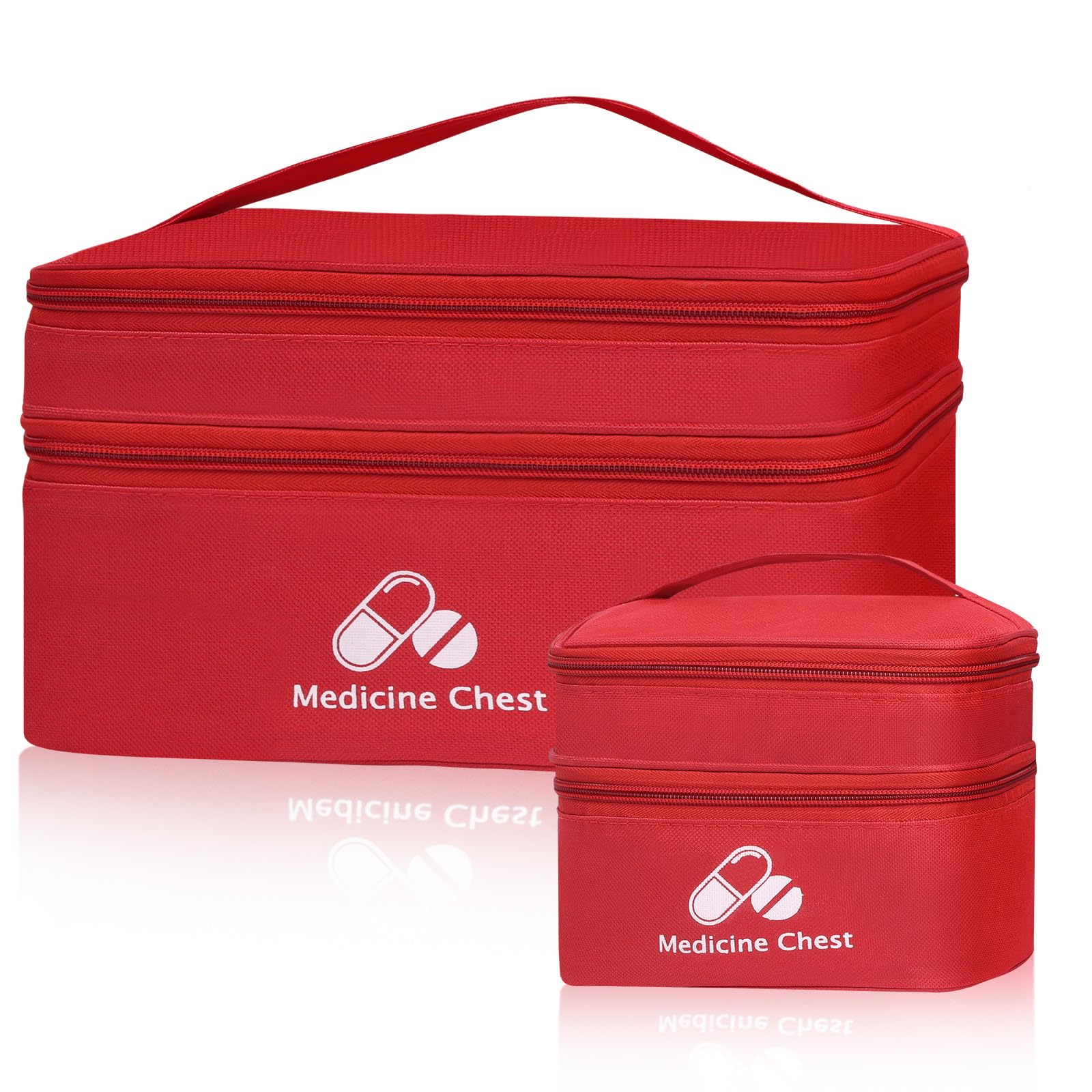 DiULi First Aid Kit Bags 2 Pack, Small & Medium Empty Medication Storage Bag Set, Waterproof Oxford Cloth Medicine Pouch with Dual Zippers, Tear-Resistant for Home Travel Hiking Camping, Bright Red