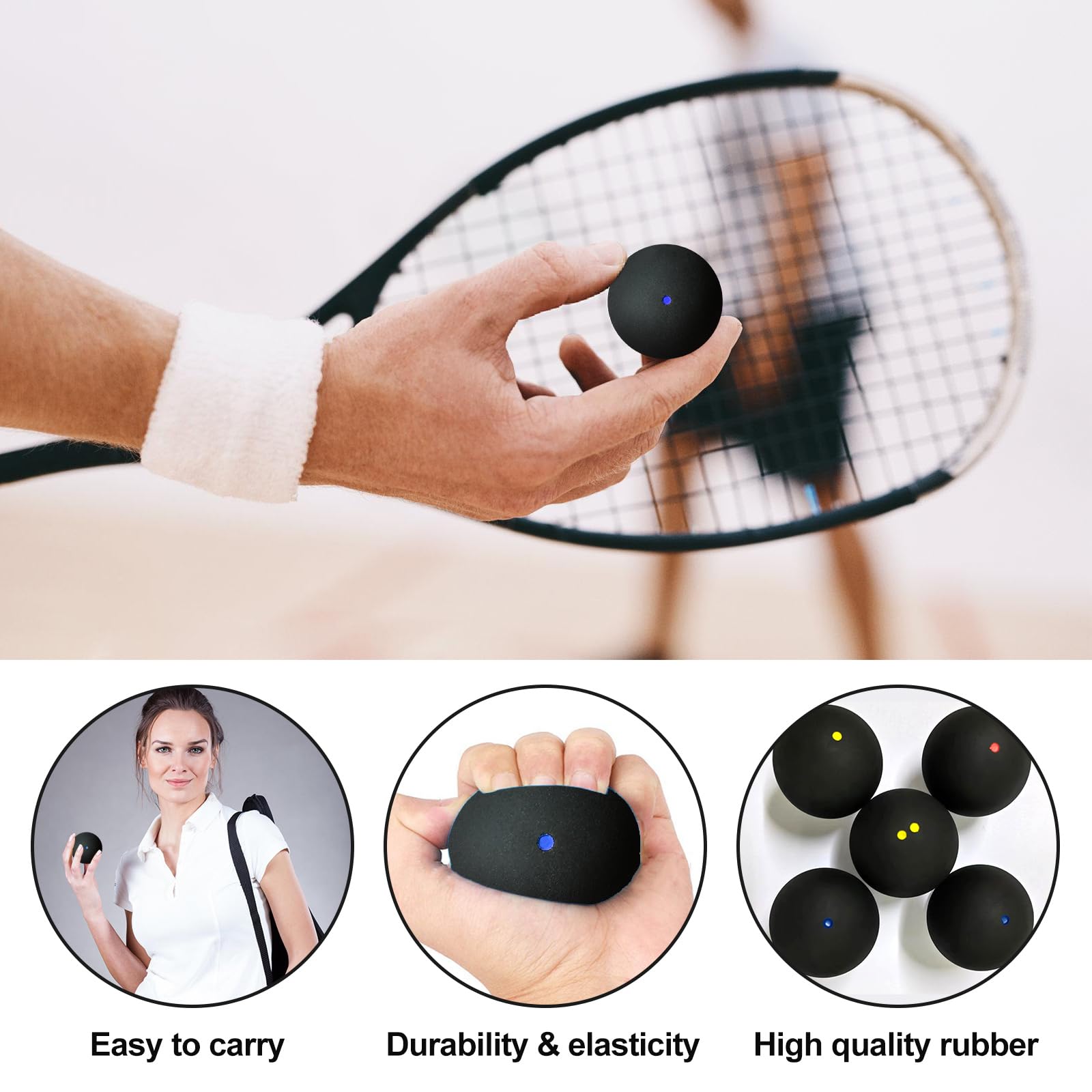 PORFOYO Juego de 4 pelotas de squash deportivas de goma para entrenamiento y competición