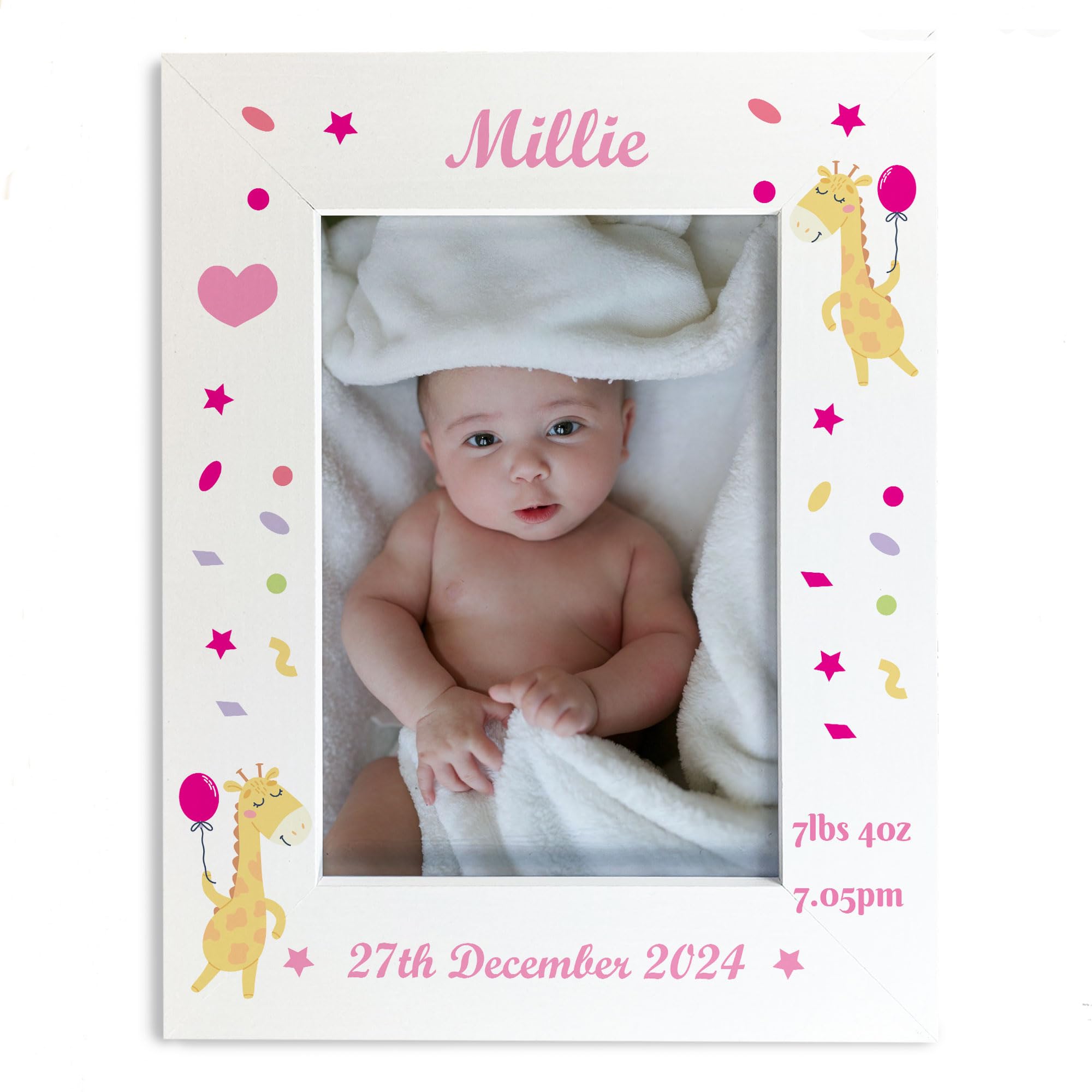 Personalised Baby Girl Photo Frame With Birth Details and Cute Design New Baby Gift Nursery Photo Frame Baby Photo Frame Gift For New Mummy Daddy Keepsake (Design 8)