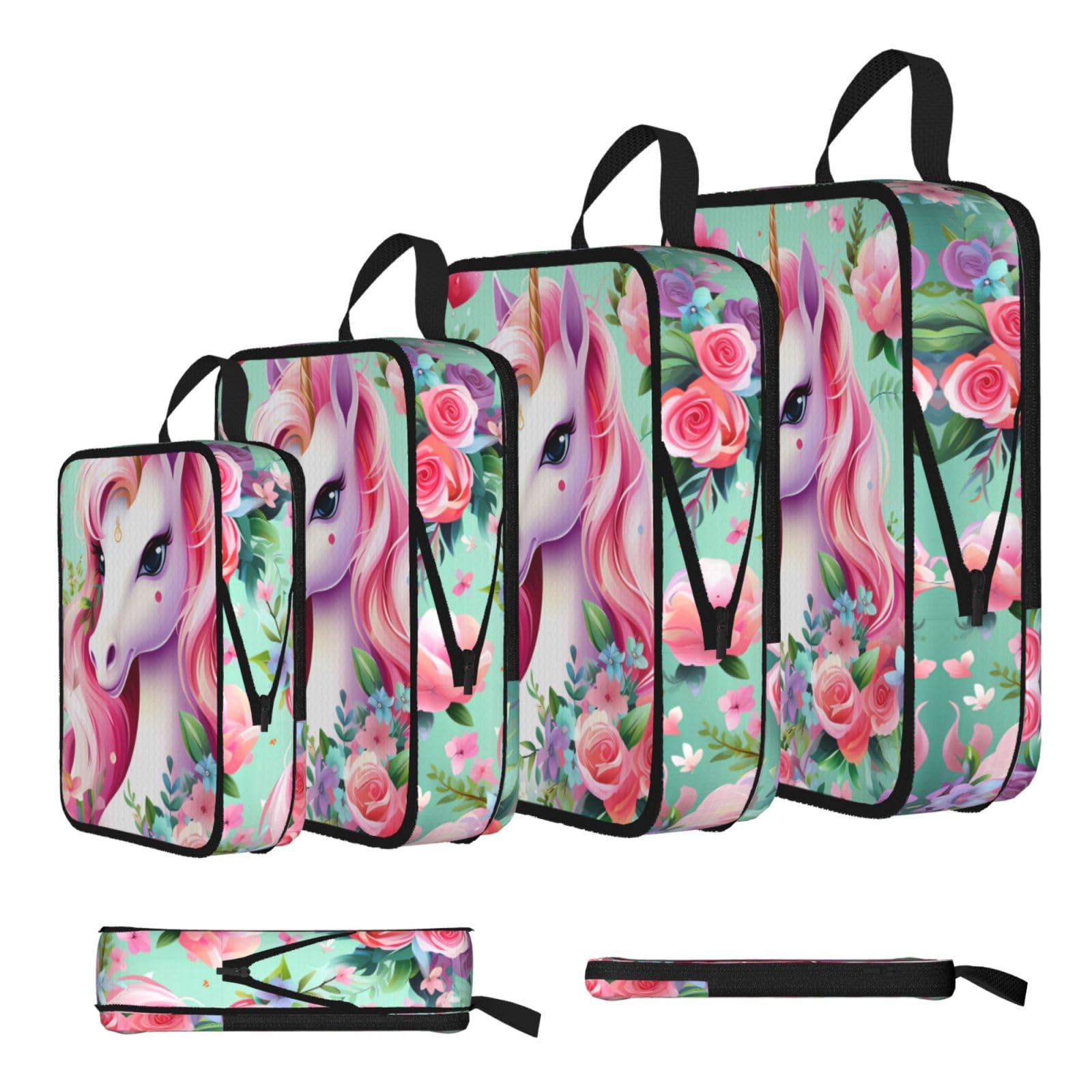 Sxzvvbn Black Pink Unicorn Compression Packing Cubes 4 Piece Set