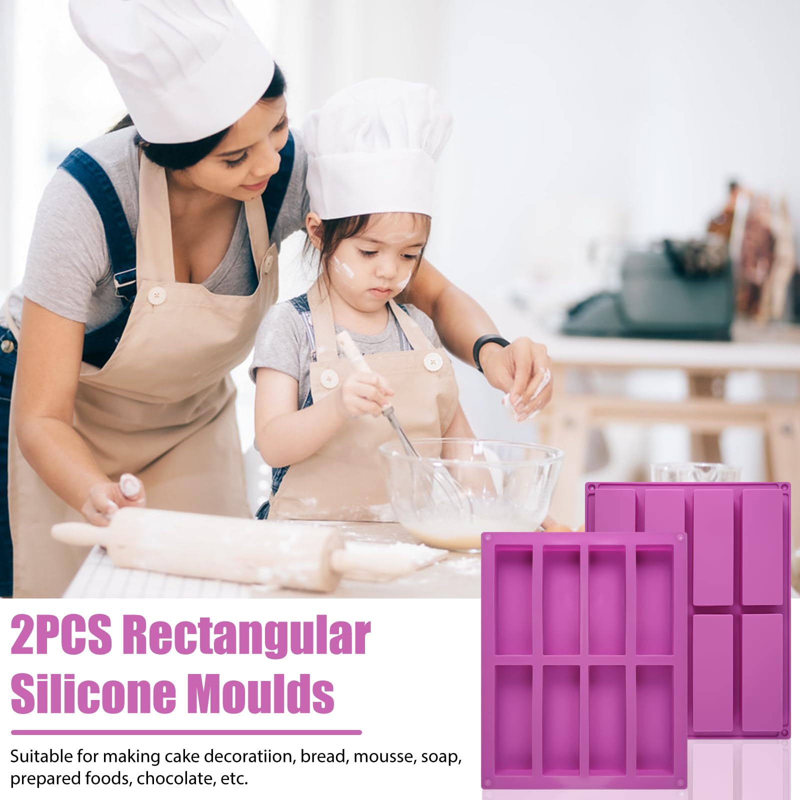 2 Stampi Silicone Per Barrette Cereali - 8 Cavit&agrave; Con 100 Sac &agrave; Poche, Senza BPA