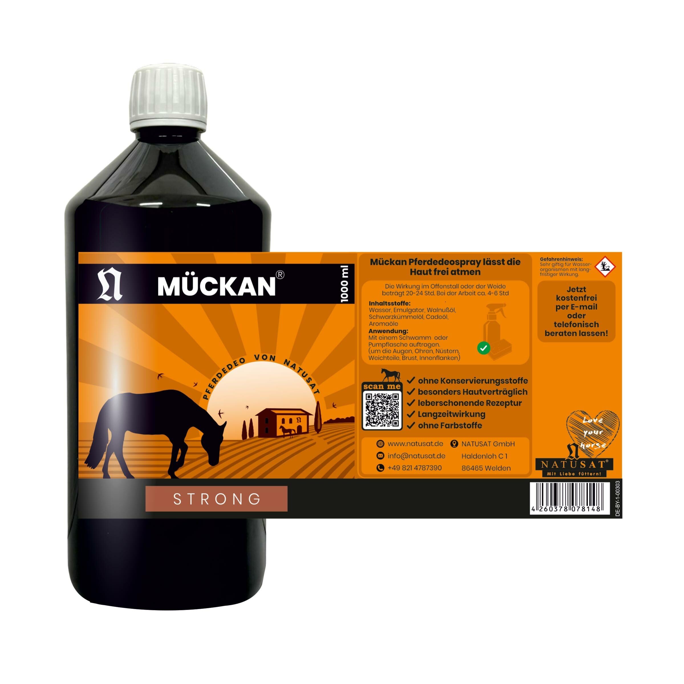 Natusat Mückan Strong Spray - Desodorierender Schutz zur Hautpflege für Pferde (1000 ml)