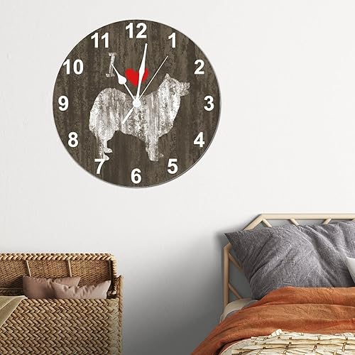 Vista 4 de I Love Icelandic Sheepdog - Reloj de pared colgante para la hora de la playa, reloj de pared de cuarzo, sin tictac, funciona con pilas, 12 pulgadas