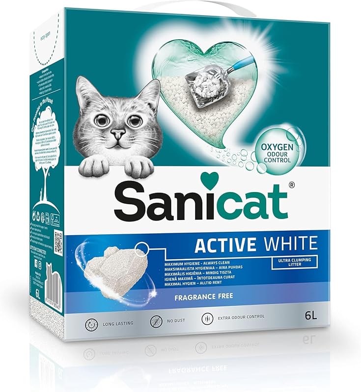 Areia aglomerante para gatos Sanicat Active White sem perfume 6 L