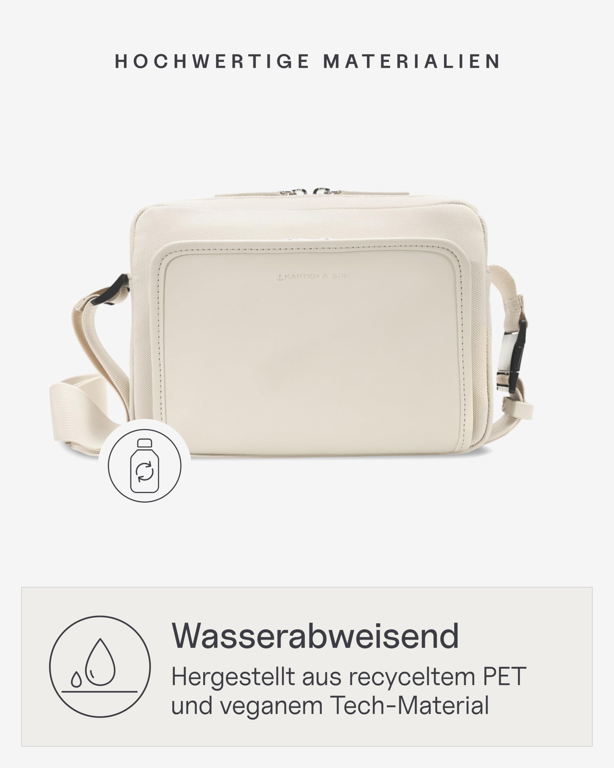 Kapten & Son Lulea Crossbody Bag Sandstone 1,35 L | Bauchtasche Damen & Herren | Handtasche Beige | Umhängetasche klein | ideal für Reisen, Alltag, City
