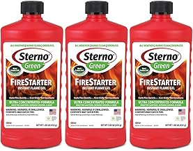 Sterno Charcoal Lighter Fluid, Fire Starter Gel for Pellet Stoves, BBQ Grilling, Campfire, Ethanol Clean Burning Instant Flame - Ultra-Concentrated, All-Weather for Indoor & Outdoor - 3-Pack, 16oz